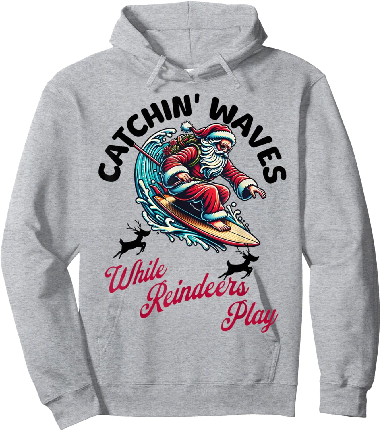 Christmas In July Surfing Santa Claus Summer Beach Vacay Hoodie - Hoodie | Ash