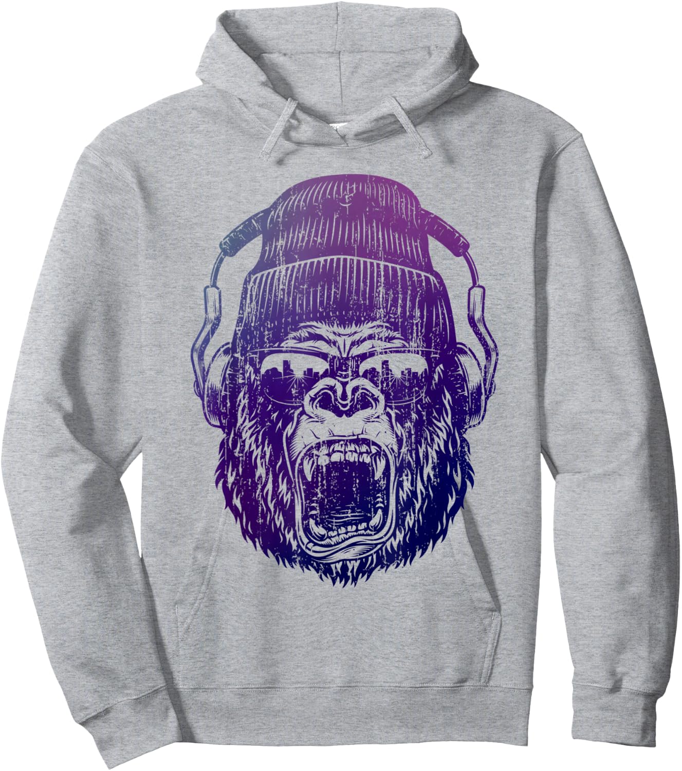 funky Monkey Chimp With Sunglasses And Headphones Funny Hoodie - Hoodie | Ash