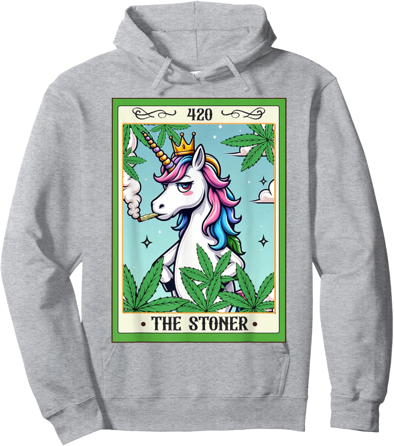 Cannabis Weed Unicorn Smoking 420 The Stoner Tarot Card Hoodie - Hoodie | Ash