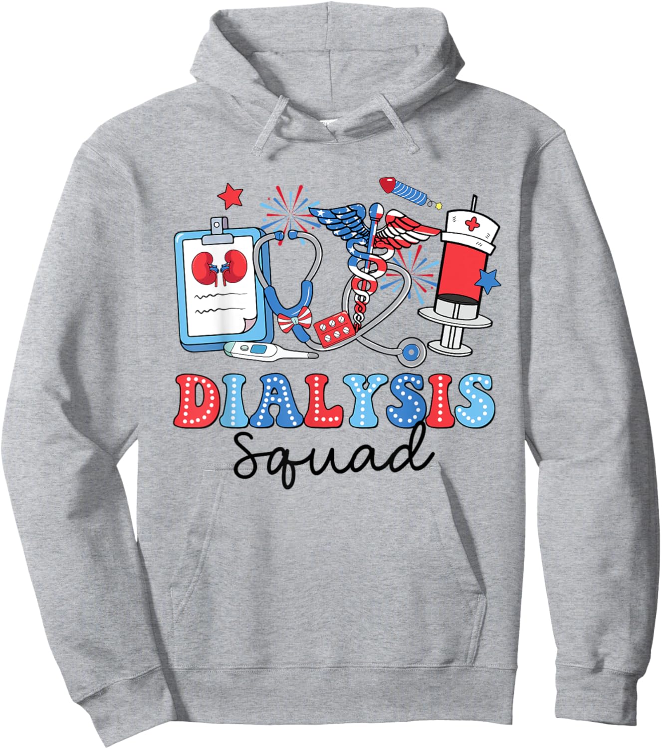 Retro Dialysis Squad USA Flag Dialysis Nurse 4th Of July Women Men Hoodie - Hoodie | Ash