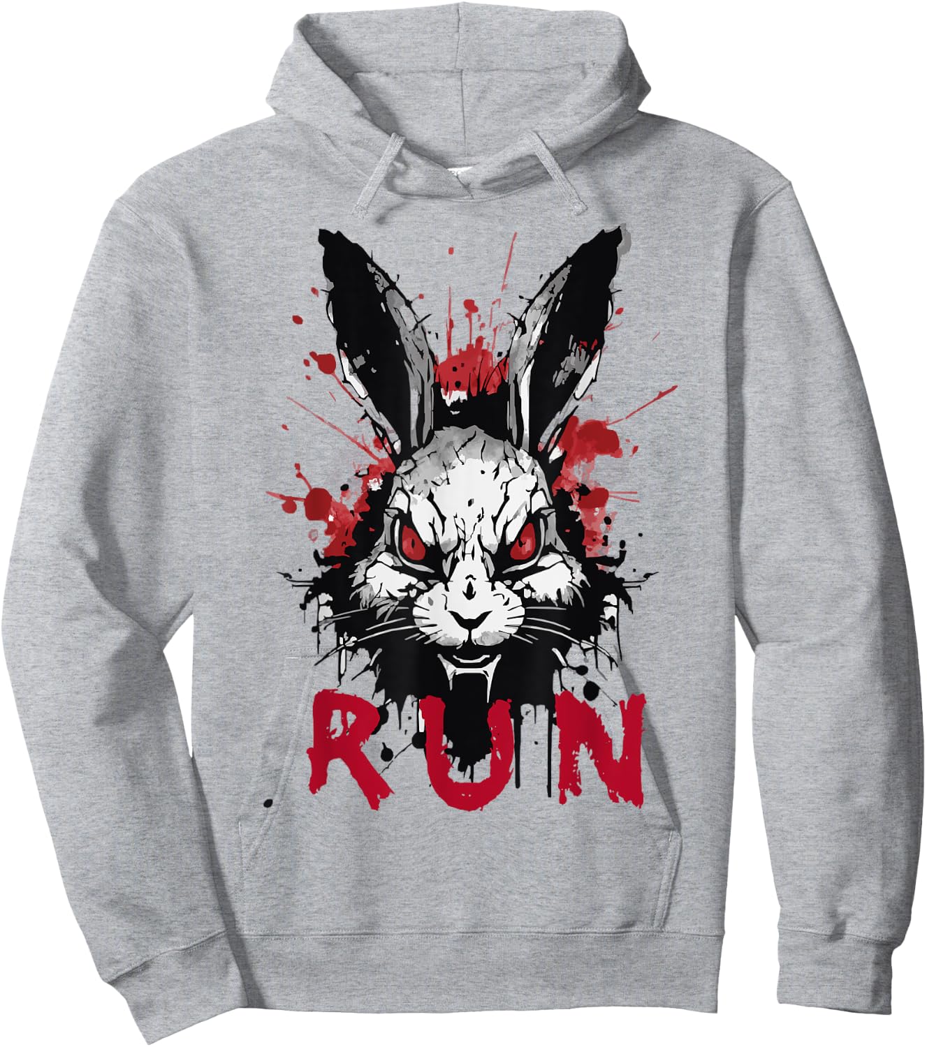 Run Rabbit, Evil Bunny Artwork, Modern Vintage Grunge Anime Hoodie - Hoodie | Ash