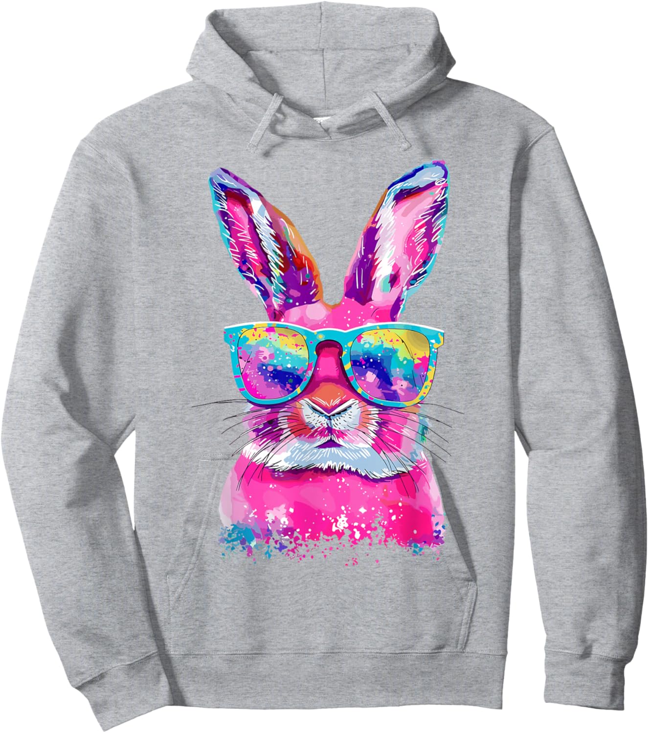 Bunny Face with Tie Dye Glasses Happy Easter Day Men Boy Kid Hoodie - Hoodie | Ash