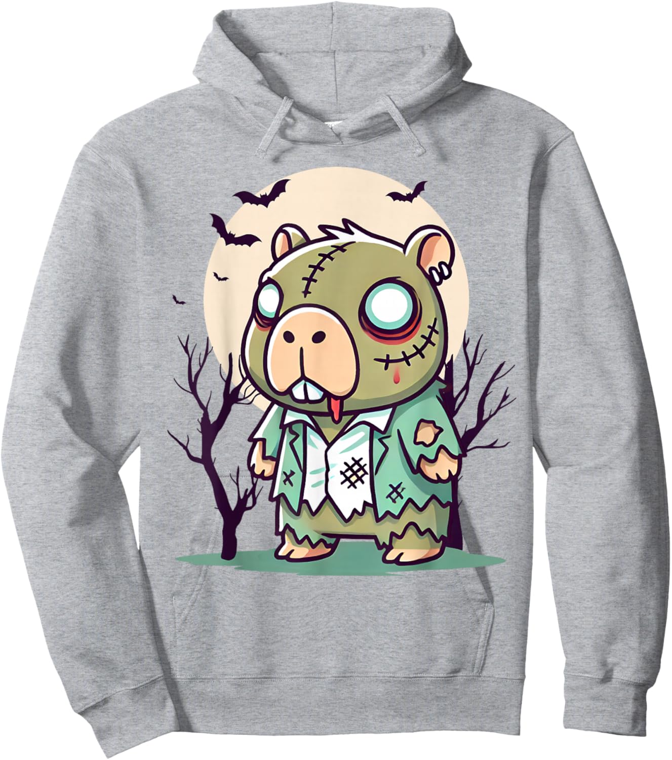 Creepy Zombie Capybara Cartoon Halloween Hoodie - Hoodie | Ash