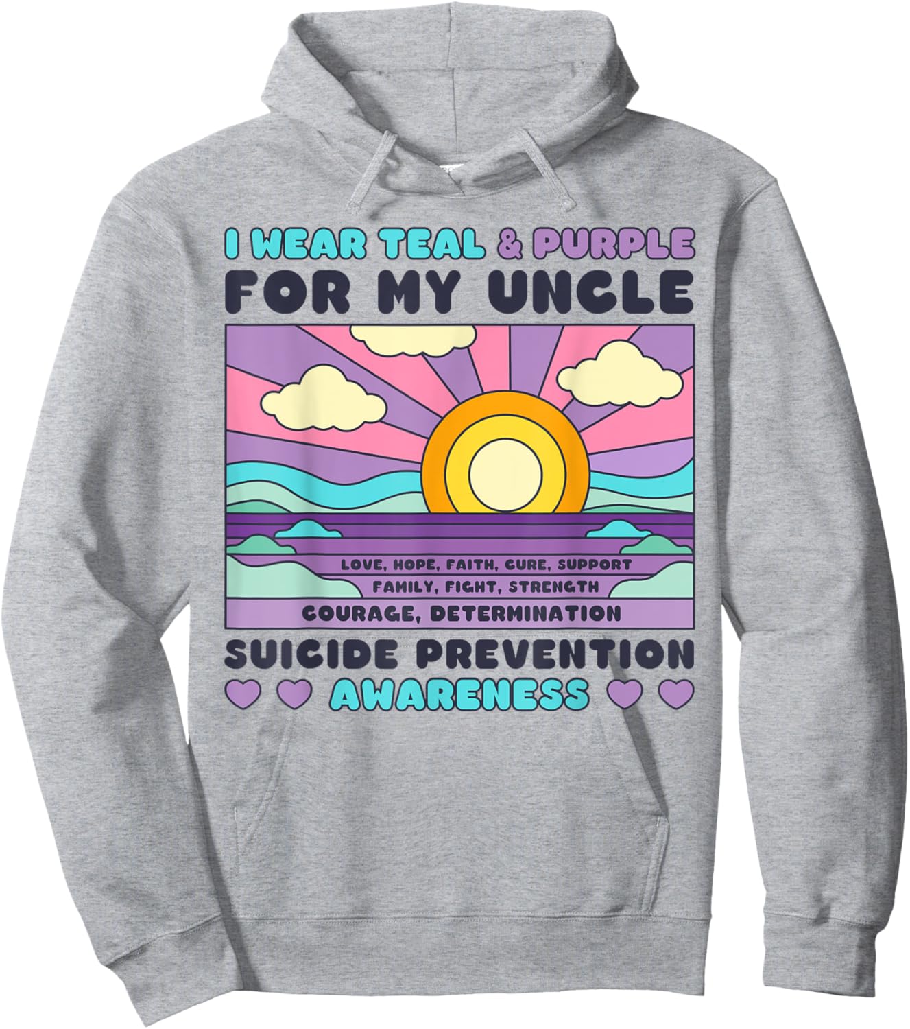 I Wear Teal & Purple For My Uncle Suicide Prevention Sunset Hoodie - Hoodie | Ash