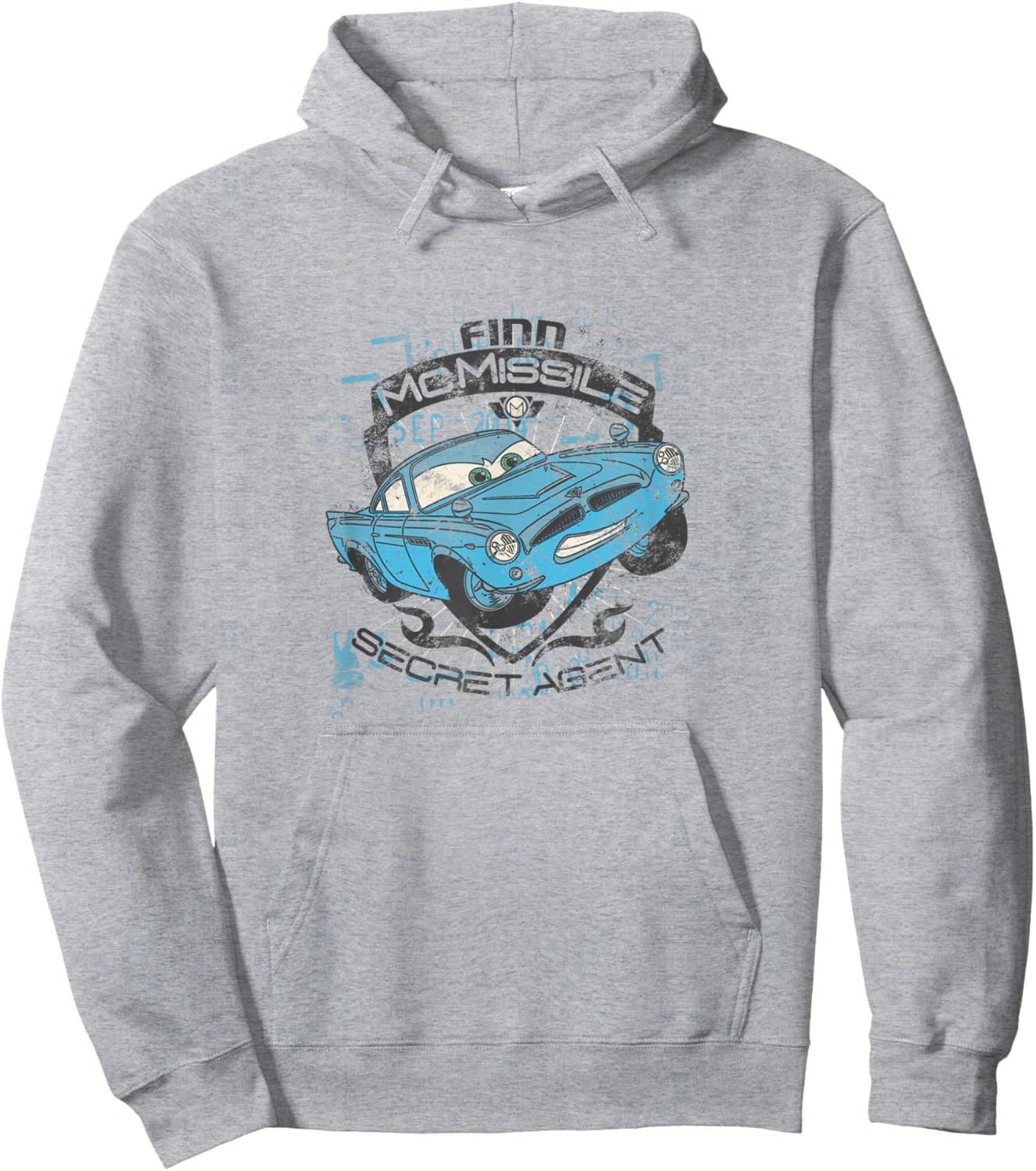 Disney Pixar Cars 2 Finn McMissile Secret Agent Distressed Hoodie - Hoodie | Ash