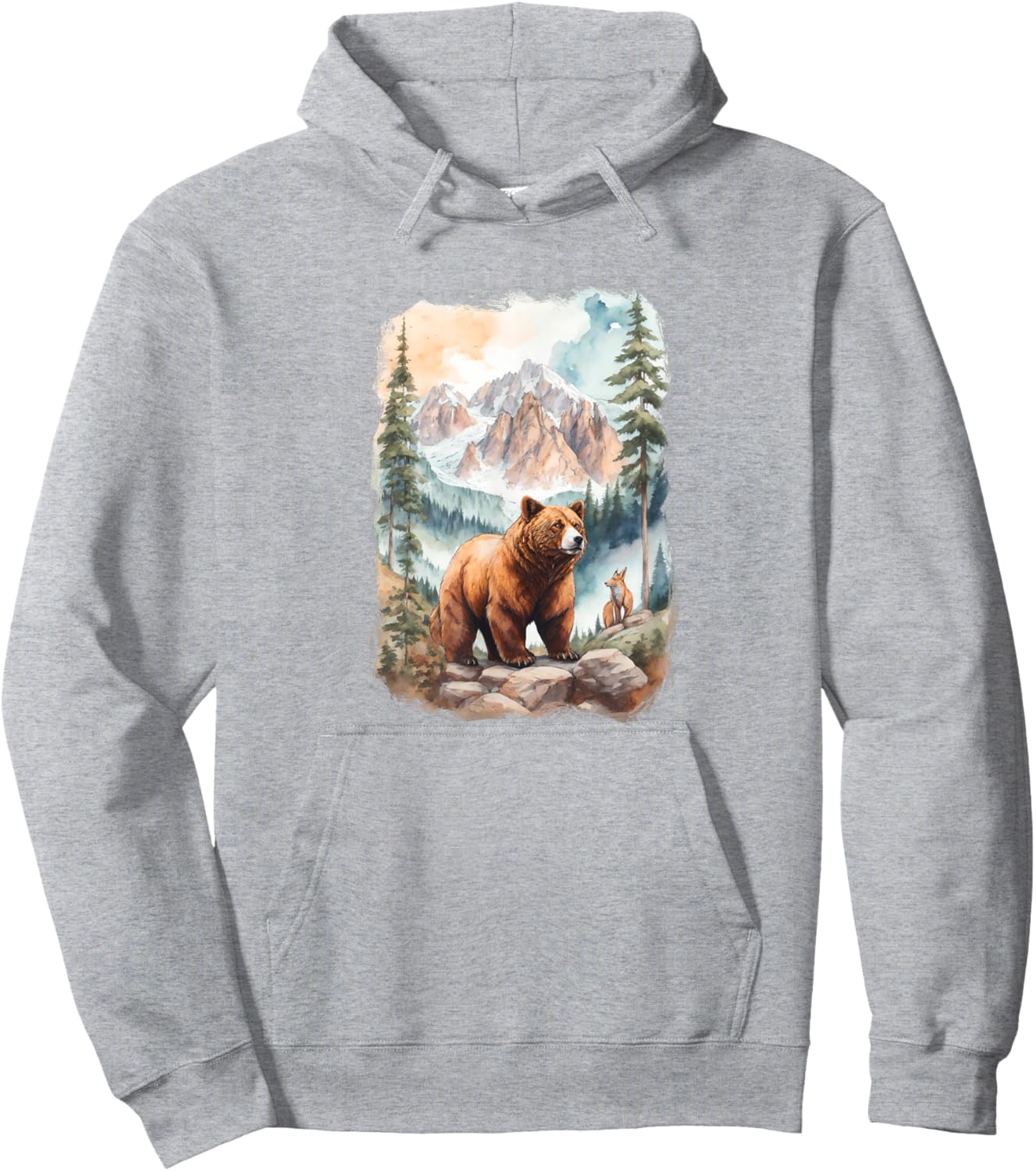 Bear and Fox in Mountain Forrest Hoodie - Hoodie | Ash