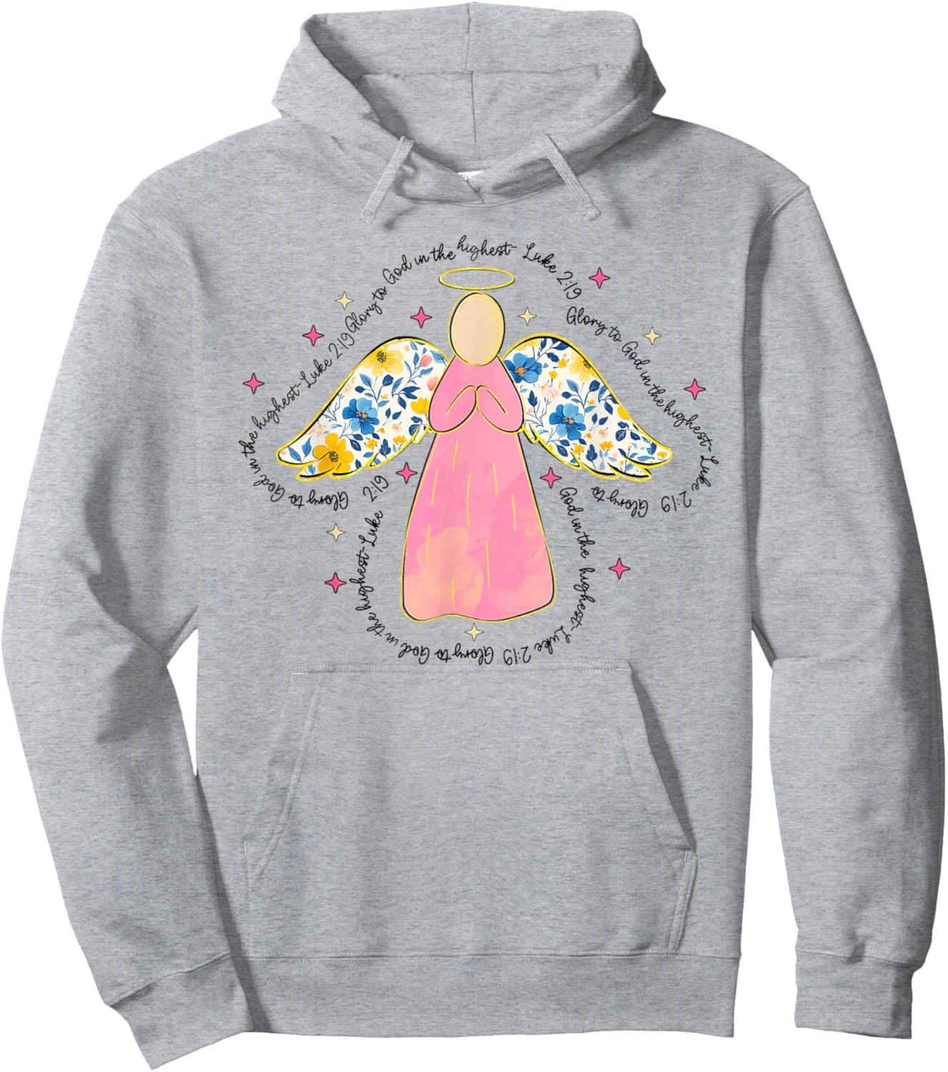 Silhouette Pink Floral Angel God, Beautiful Christmas Angel Hoodie - Hoodie | Ash