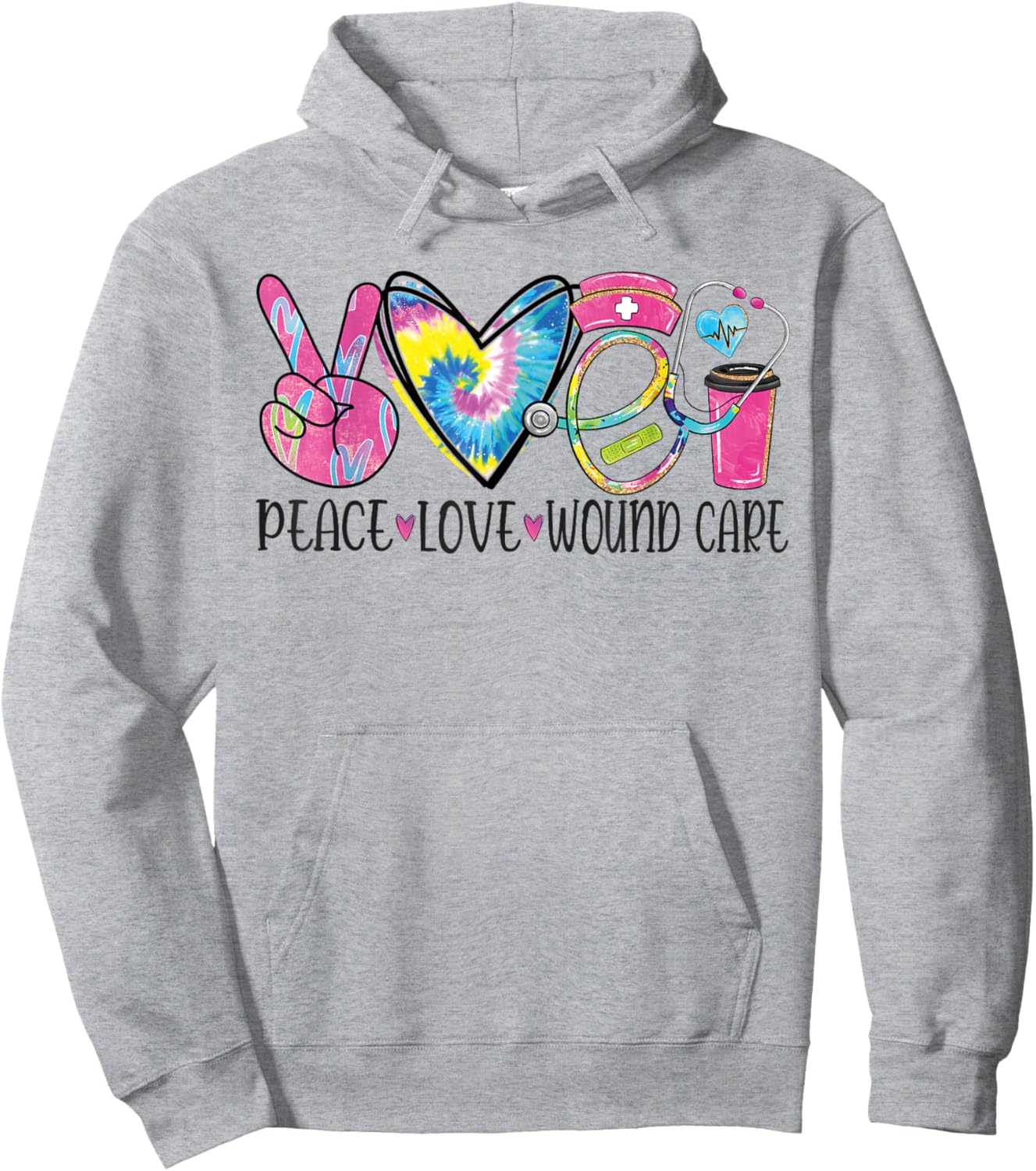 Peace Love Wound Care Nurse Nursing Heart Stethoscope Hoodie - Hoodie | Ash