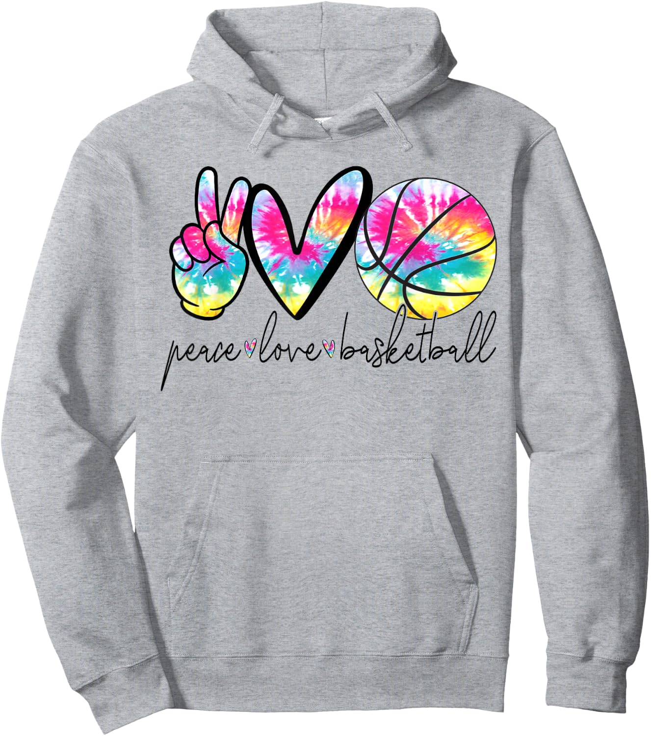Peace Love Basketball Tie Dye Cute Basketball Lover Hoodie - Hoodie | Ash
