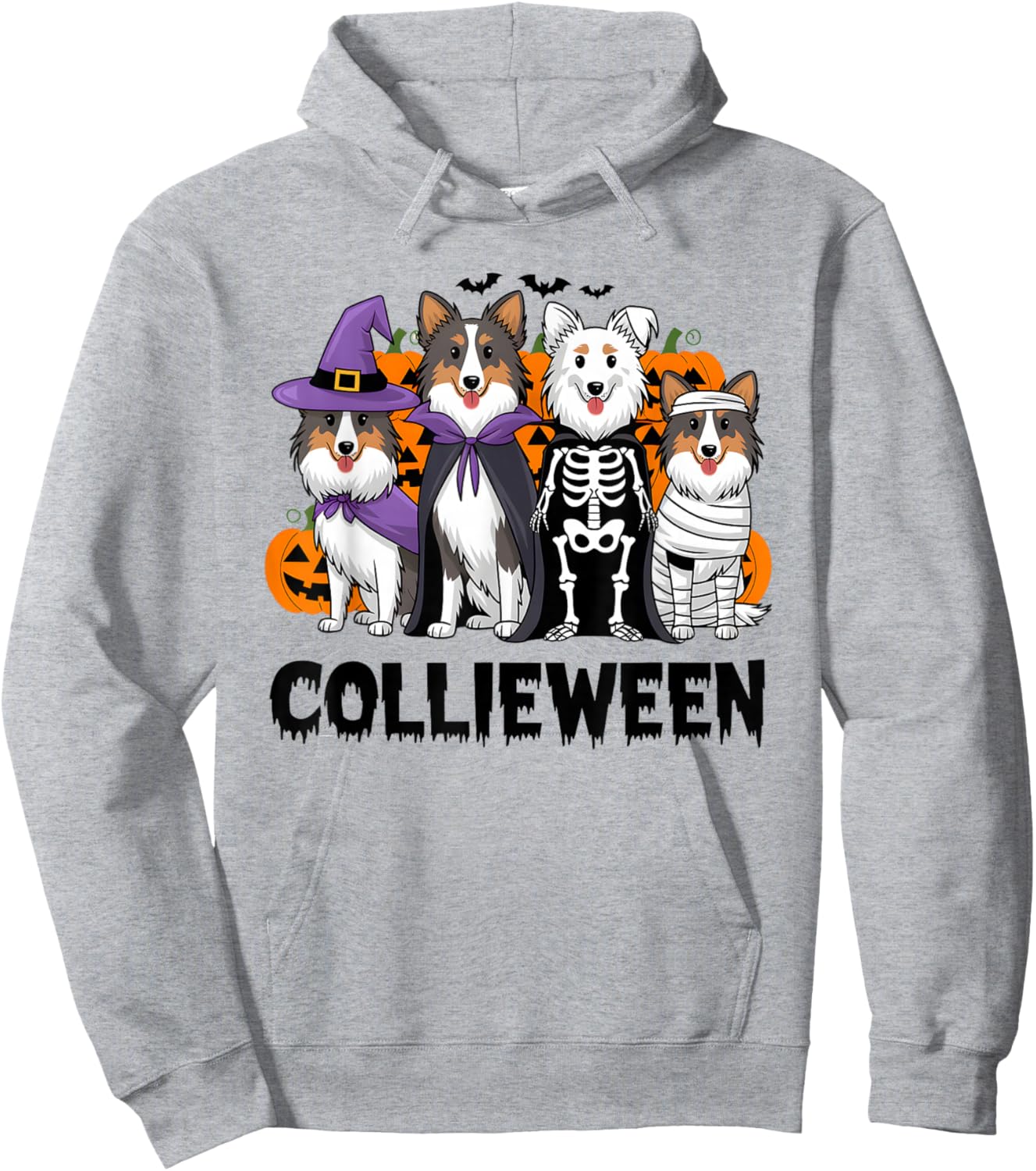 Funny Halloween Rough Collie Dog Lover Collieween Pumpkin Hoodie - Hoodie | Ash