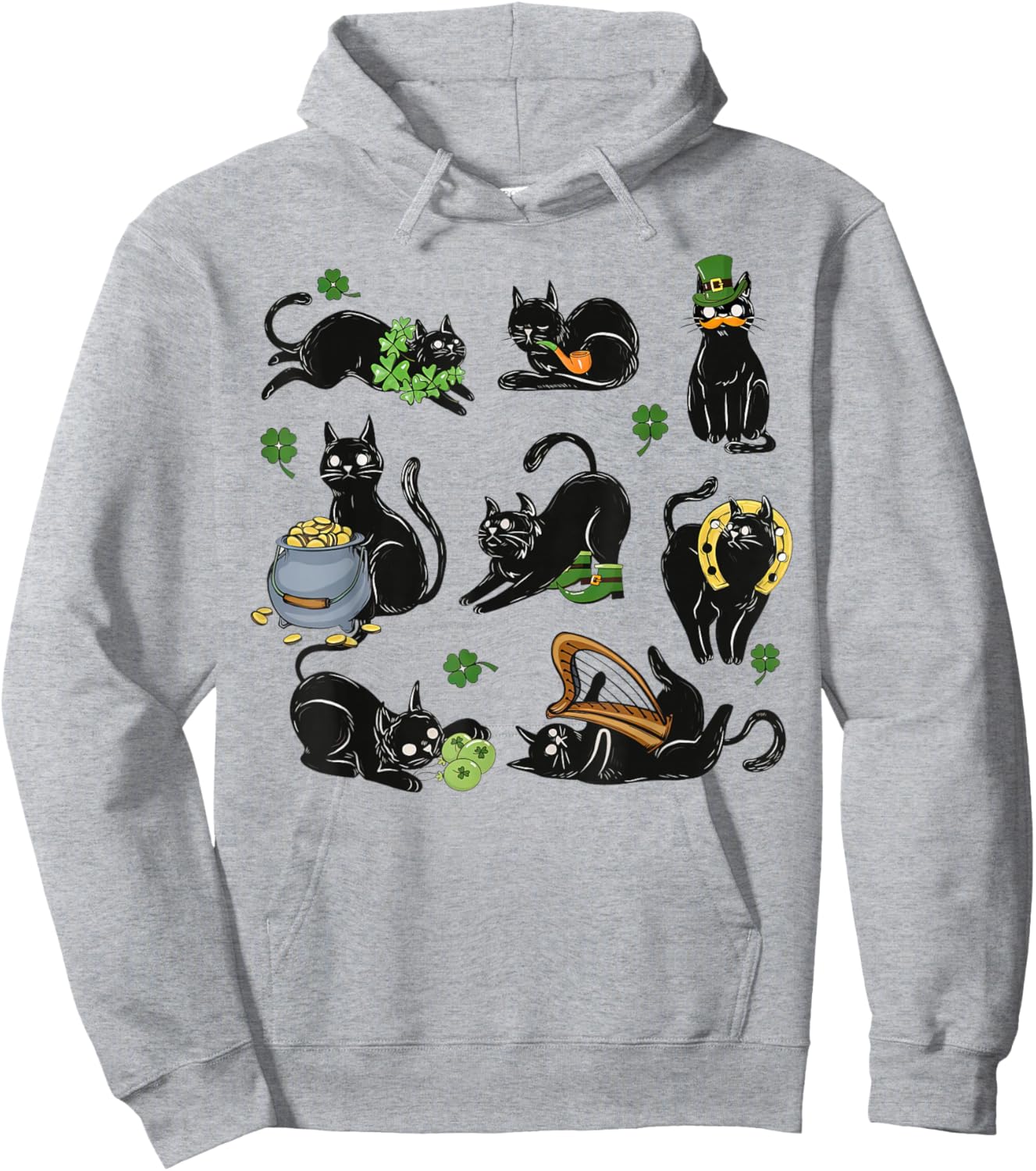St Patrick's Day Shamrock Black Cat Irish Cats Hoodie - Hoodie | Ash
