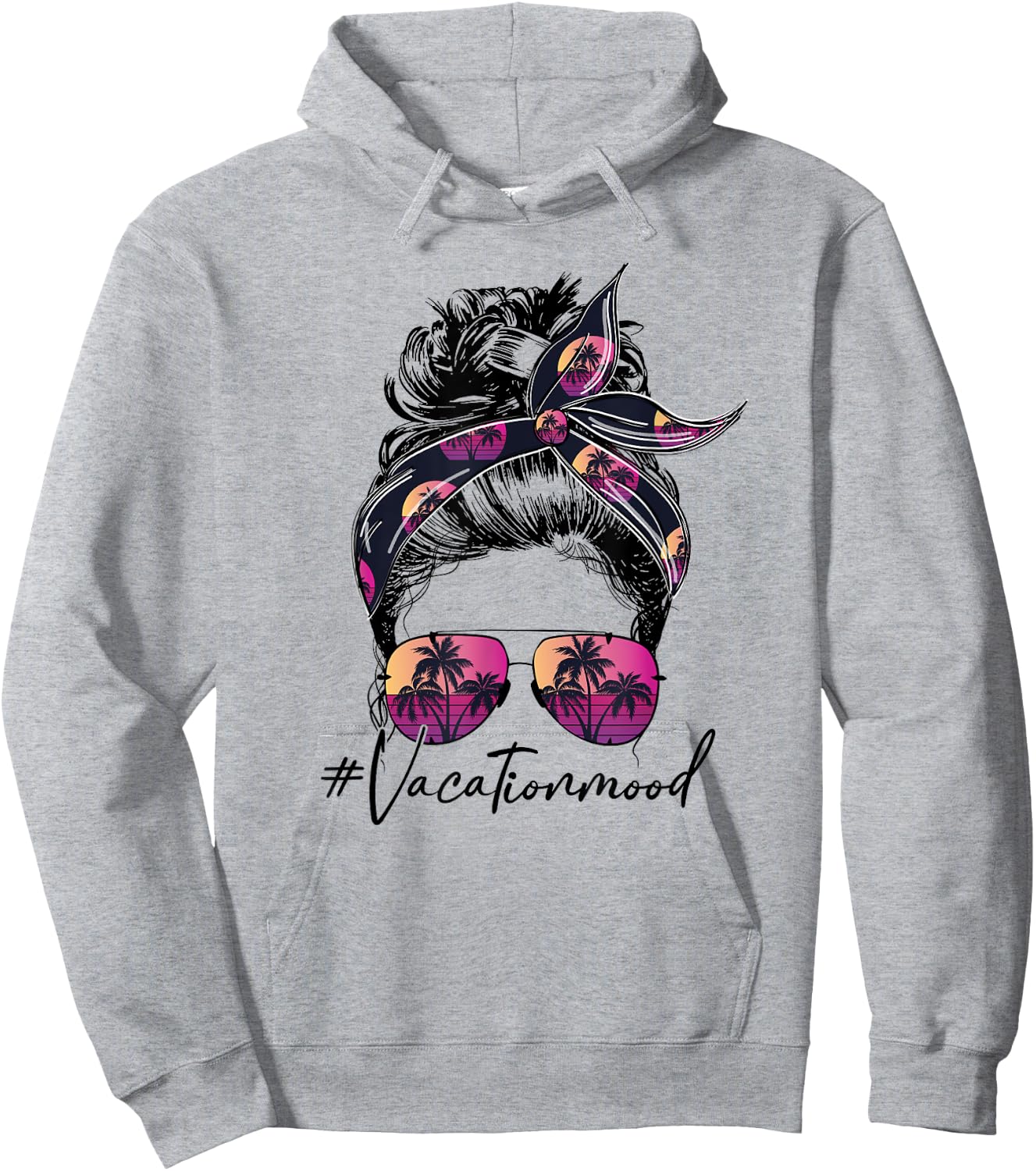 Vacation Mood Messy Bun Sunglasses Family Matching Hoodie - Hoodie | Ash