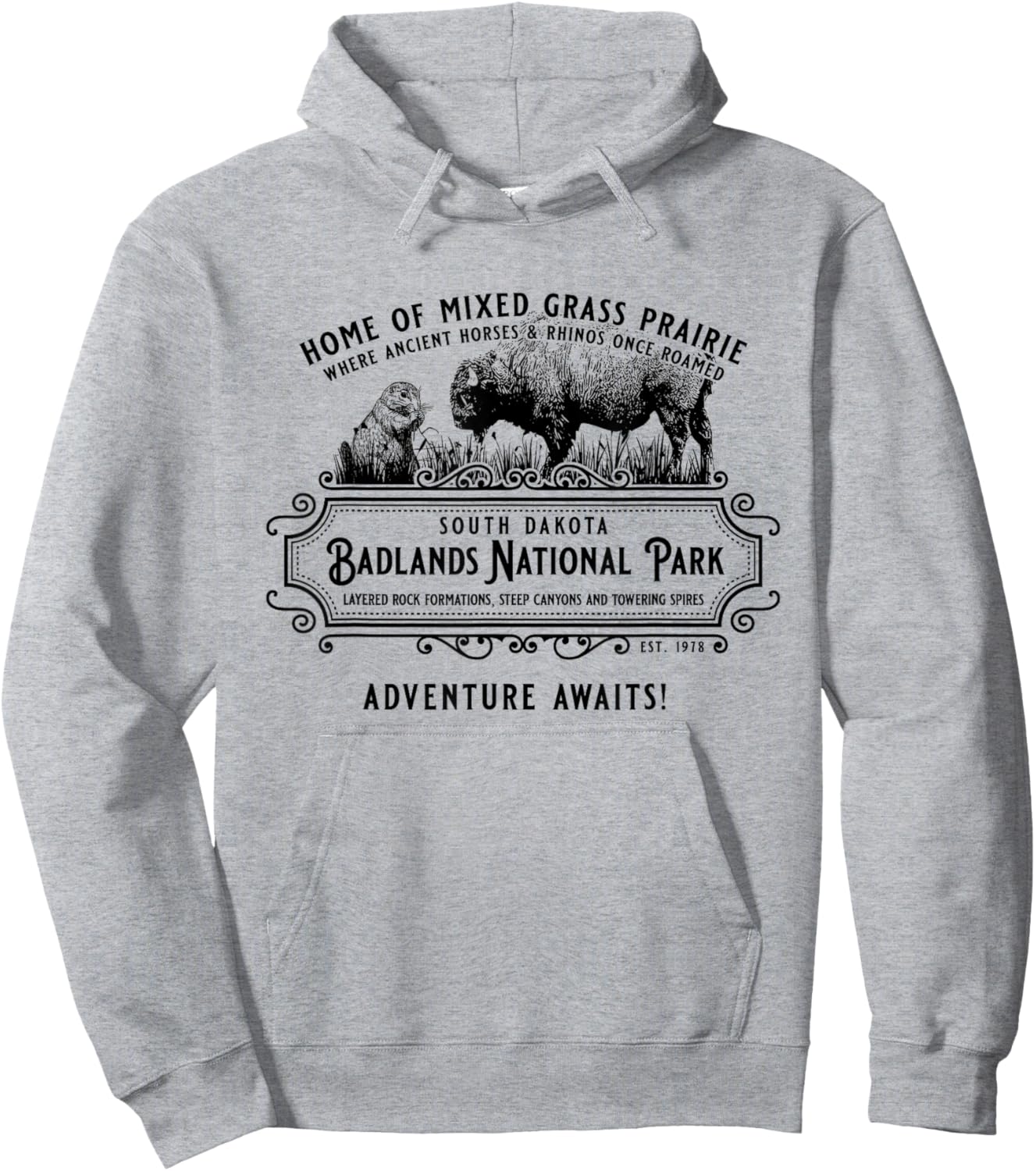 Badlands National Park South Dakota Bison Prairie Dog Hoodie - Hoodie | Ash