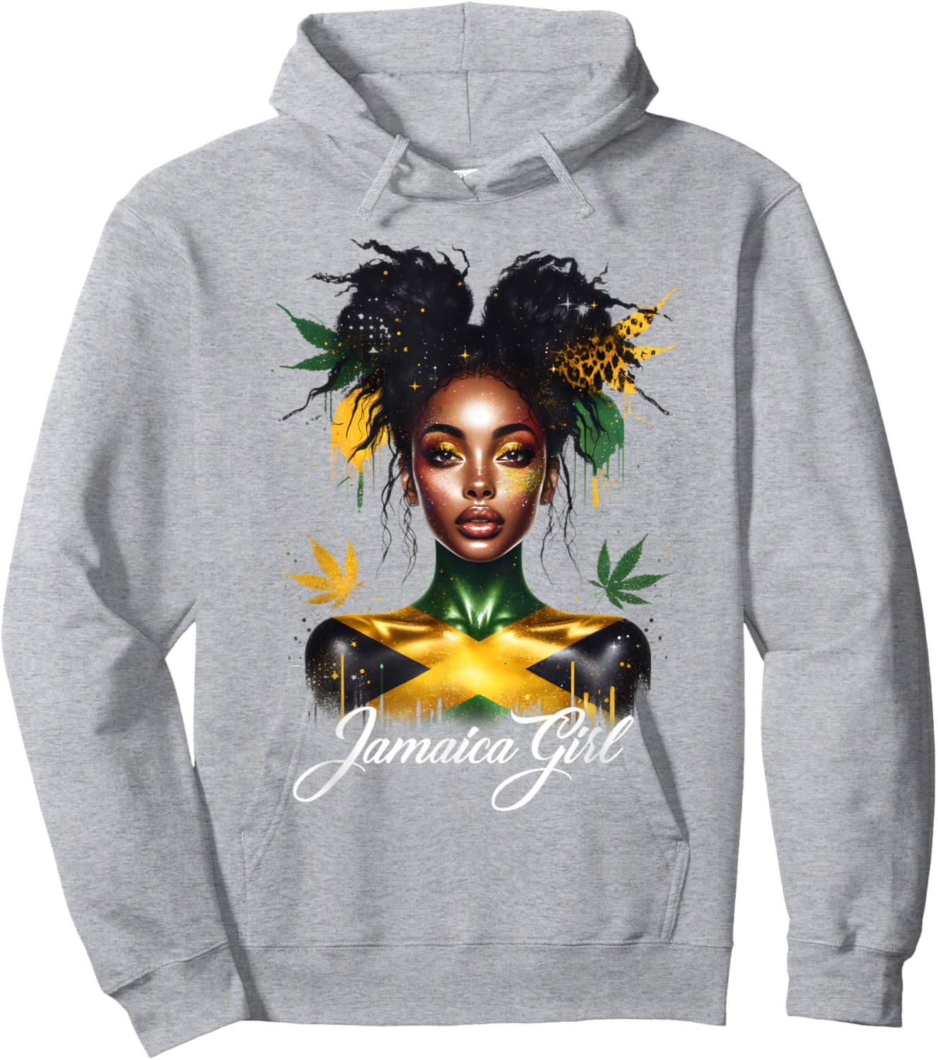 Woman Afro Jamaican Girl Jamaica Flag Pride Black Messy Bun Hoodie - Hoodie | Ash