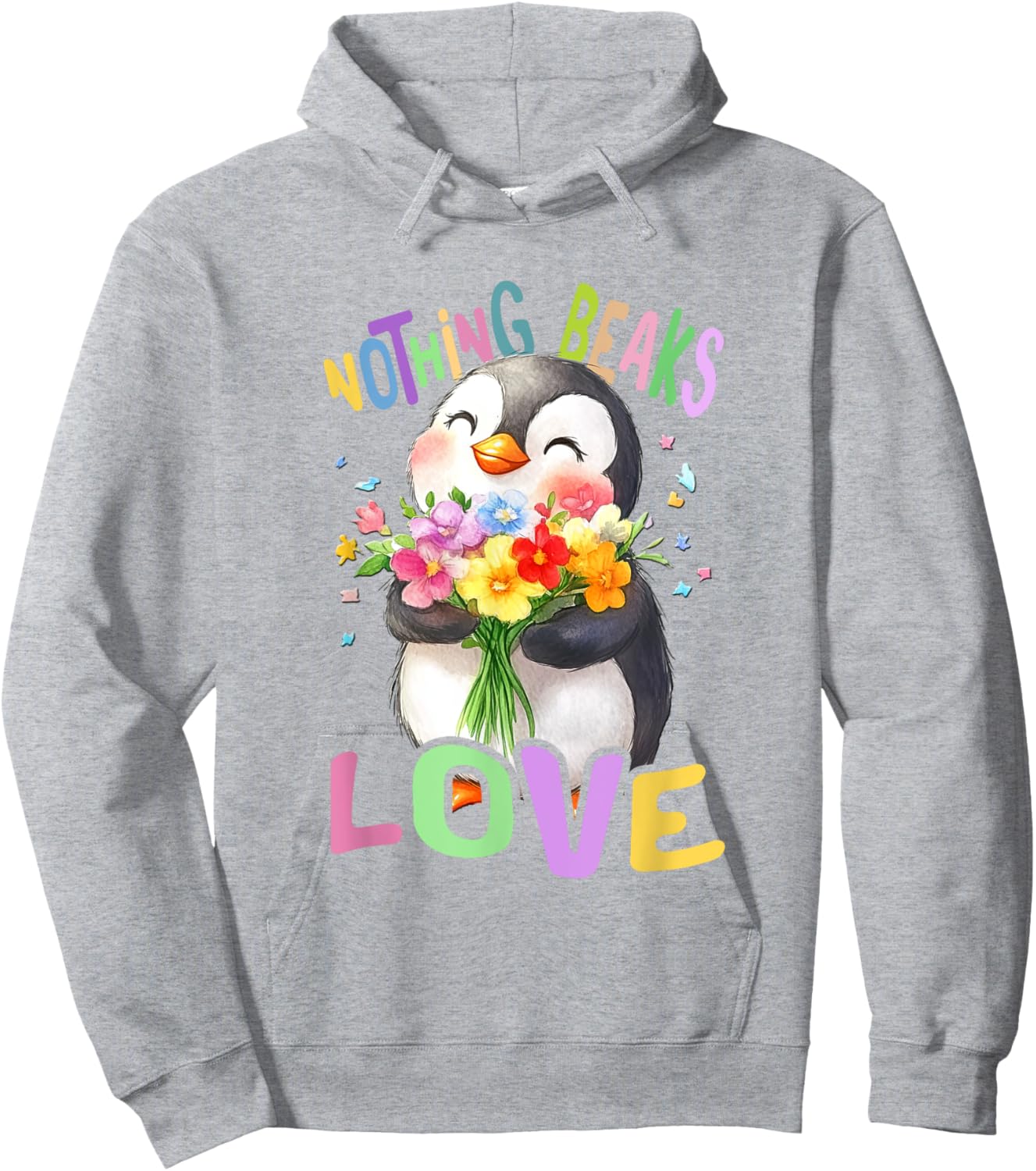 Penguin with Flowers Cute Penguins Funny Sea Animal Daughter Hoodie - Hoodie | Ash