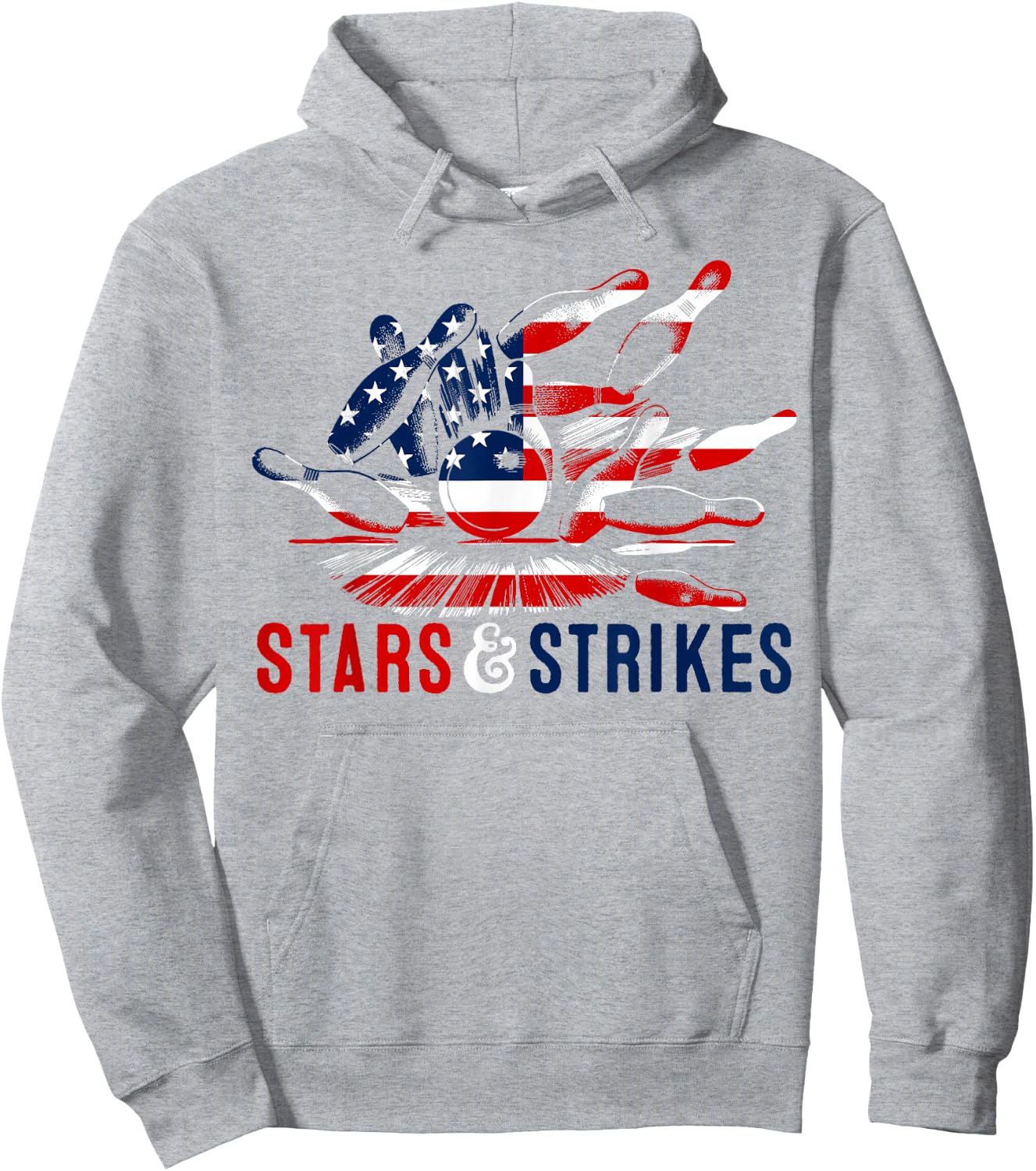 4th of July Bowling Pun | Retro Stars & Strikes Bowling Hoodie - Hoodie | Ash