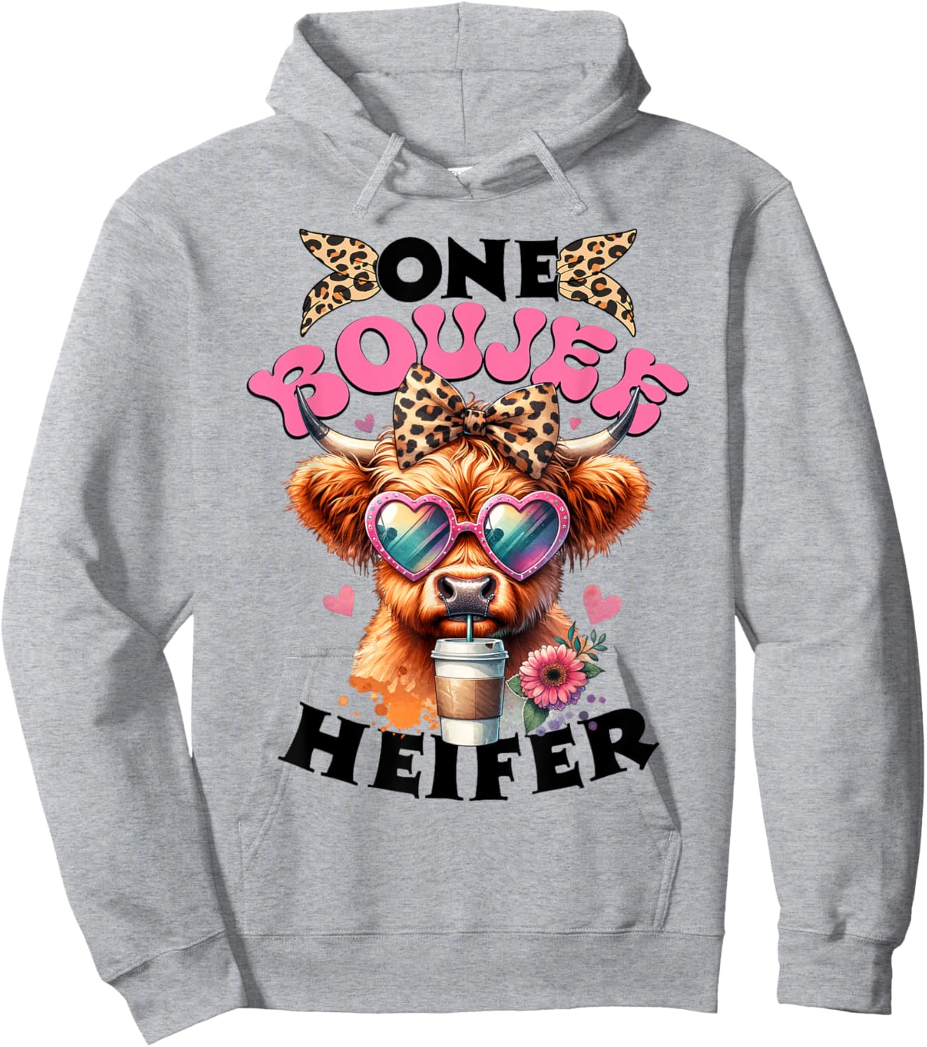 One Boujee Heifer Highland Cow Valentine's Day Funny Hoodie - Hoodie | Ash