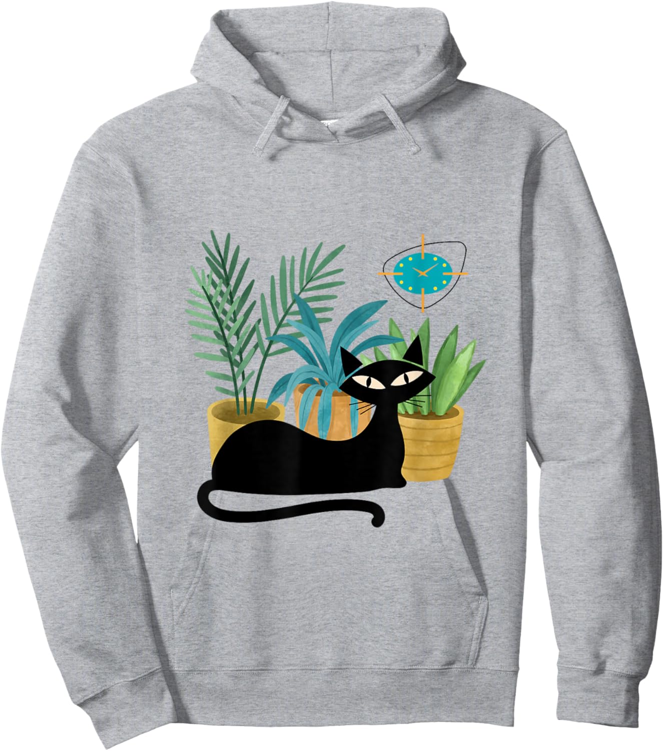 Cat Botanical Theme Midcentury Atomic Age Modern Mid Century Hoodie - Hoodie | Ash