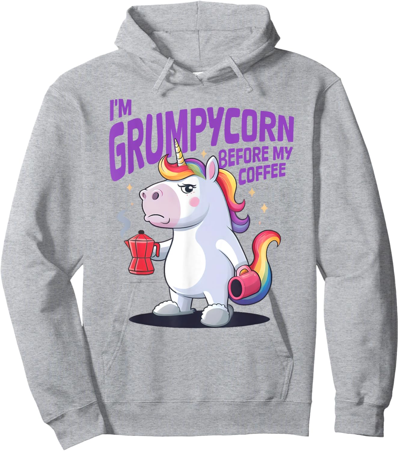 I'M GRUMPYCORN BEFORE MY COFFEE X Unicorn Angry with Coffee Hoodie - Hoodie | Ash