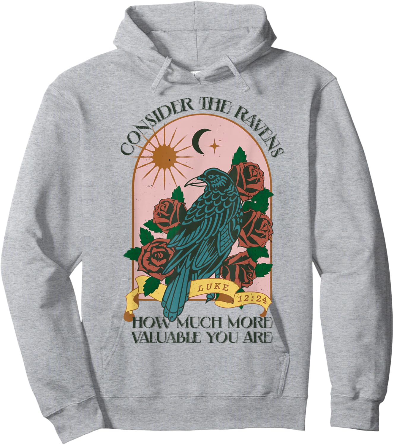Consider Ravens Christian Bible Verse Faith Retro Religion Hoodie - Hoodie | Ash