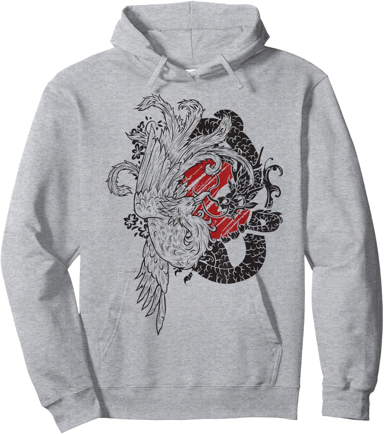 The Dragon And Bird Phoenix Ying Yang Chinese Fenghuang Art Hoodie - Hoodie | Ash