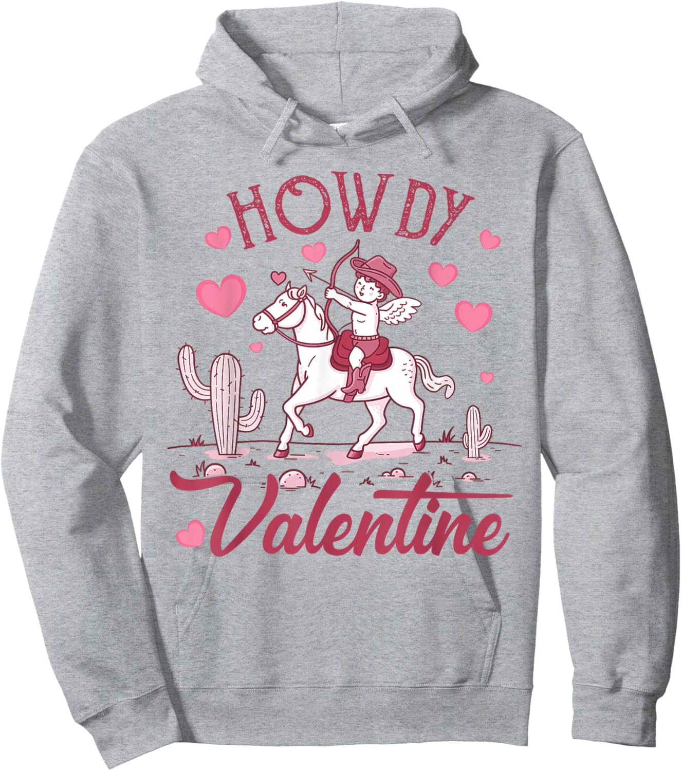 Retro Valentine Howdy Cowboy Valentine - Grey, Small - Valentine's Day Cowgirl - -Adults Hoodie - Hoodie | Ash