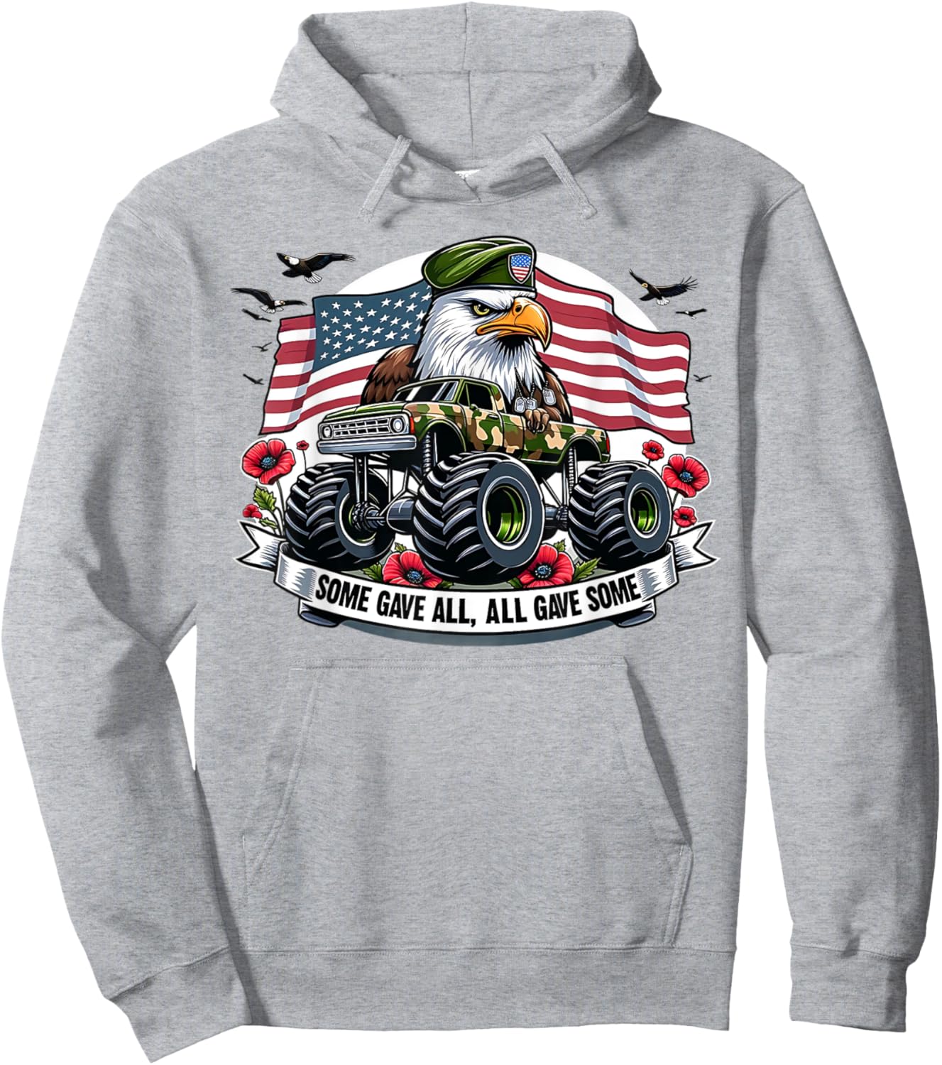 Kids Memorial Day Shirts Boys American Flag Shirt Eagle USA Hoodie - Hoodie | Ash