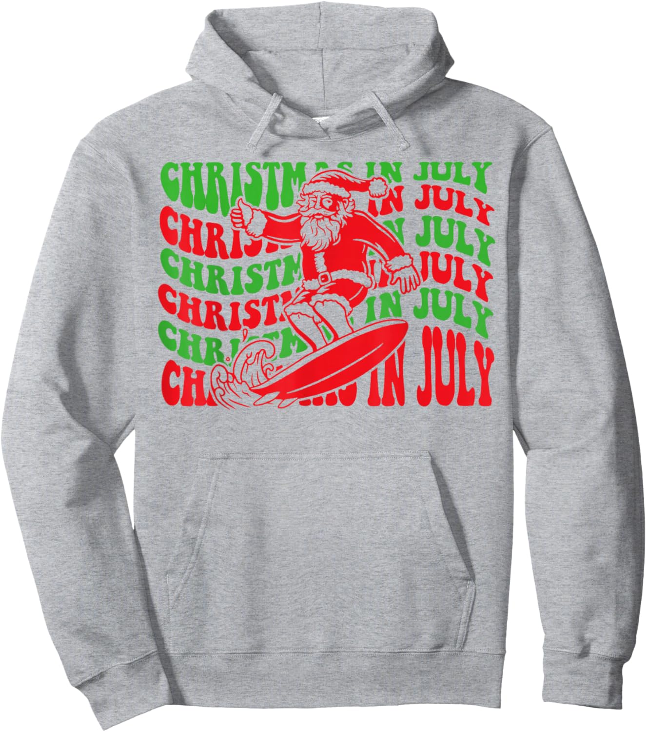 Christmas In July Surfing Funny Groovy Surfing Santa Claus Hoodie - Hoodie | Ash
