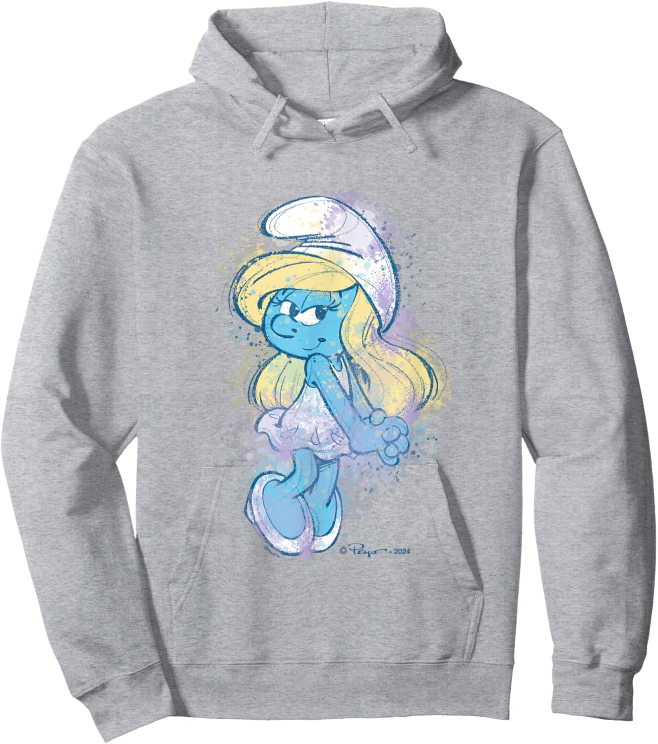The Smurfs Cute Smurfette Watercolor Portrait Distressed Hoodie - Hoodie | Ash
