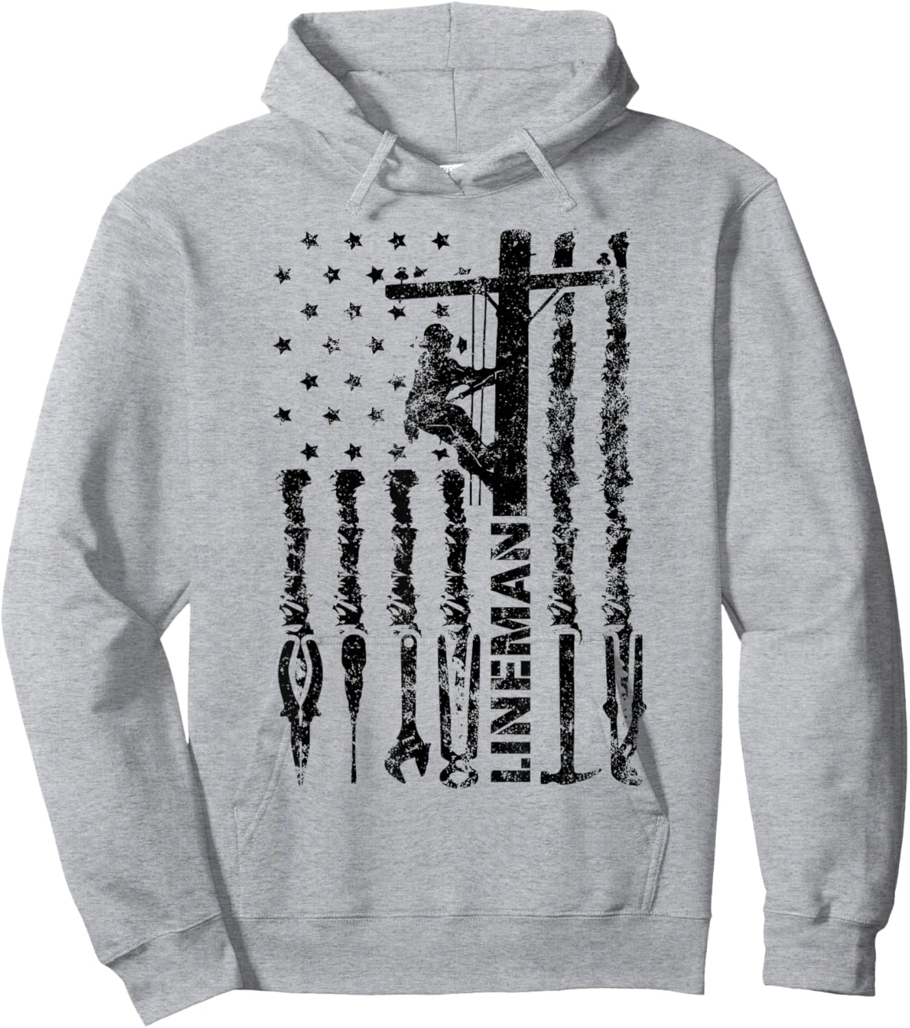 Lineman American flag electrician USA flag funny lineman Hoodie - Hoodie | Ash
