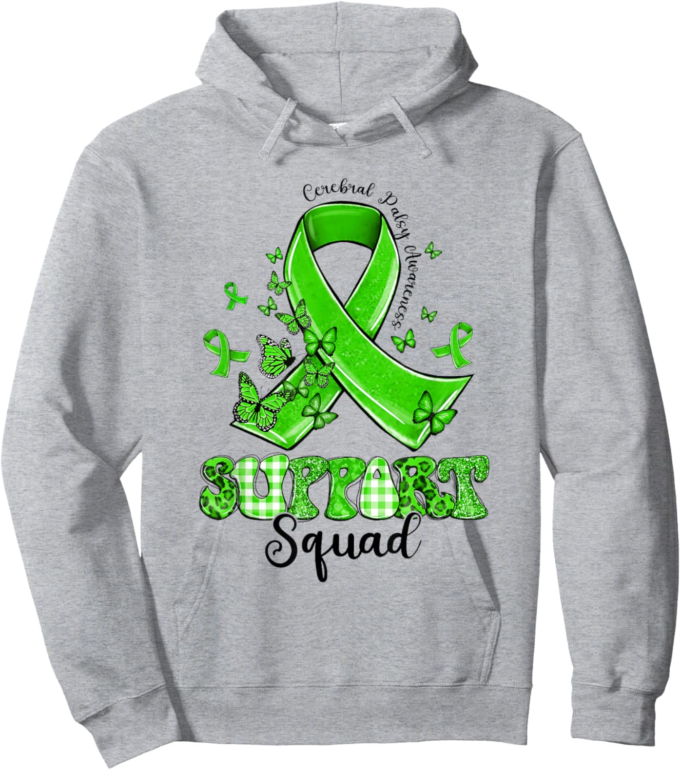 Support Squad Green Ribbon Butterfly Cerebral Palsy Hoodie - Hoodie | Ash