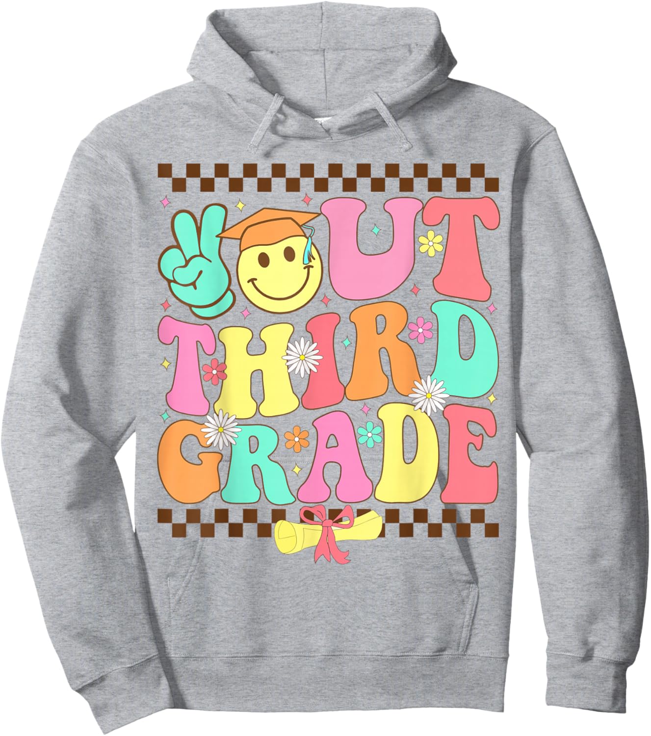 Peace Out Third Grade Last day of school Groovy 3rd Grade Hoodie - Hoodie | Ash