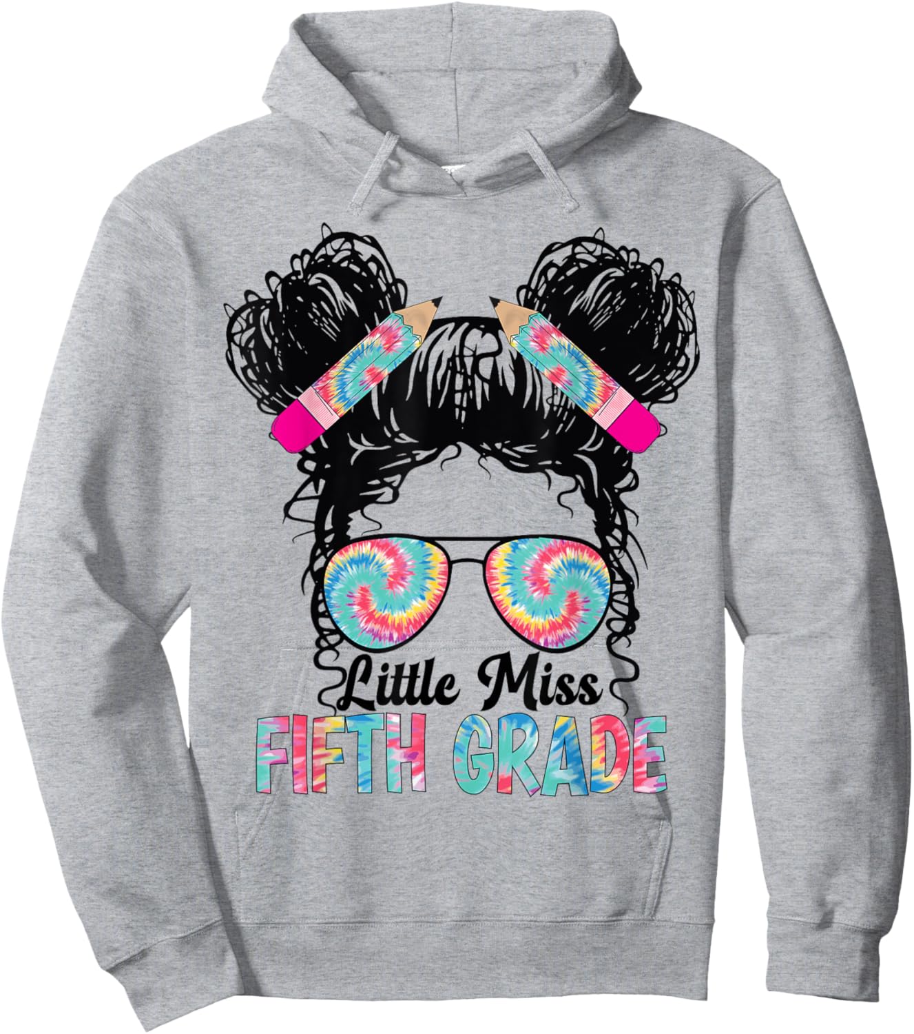 Little Miss Fifth 5th Grade Girls Back To School Messy Bun Hoodie - Hoodie | Ash