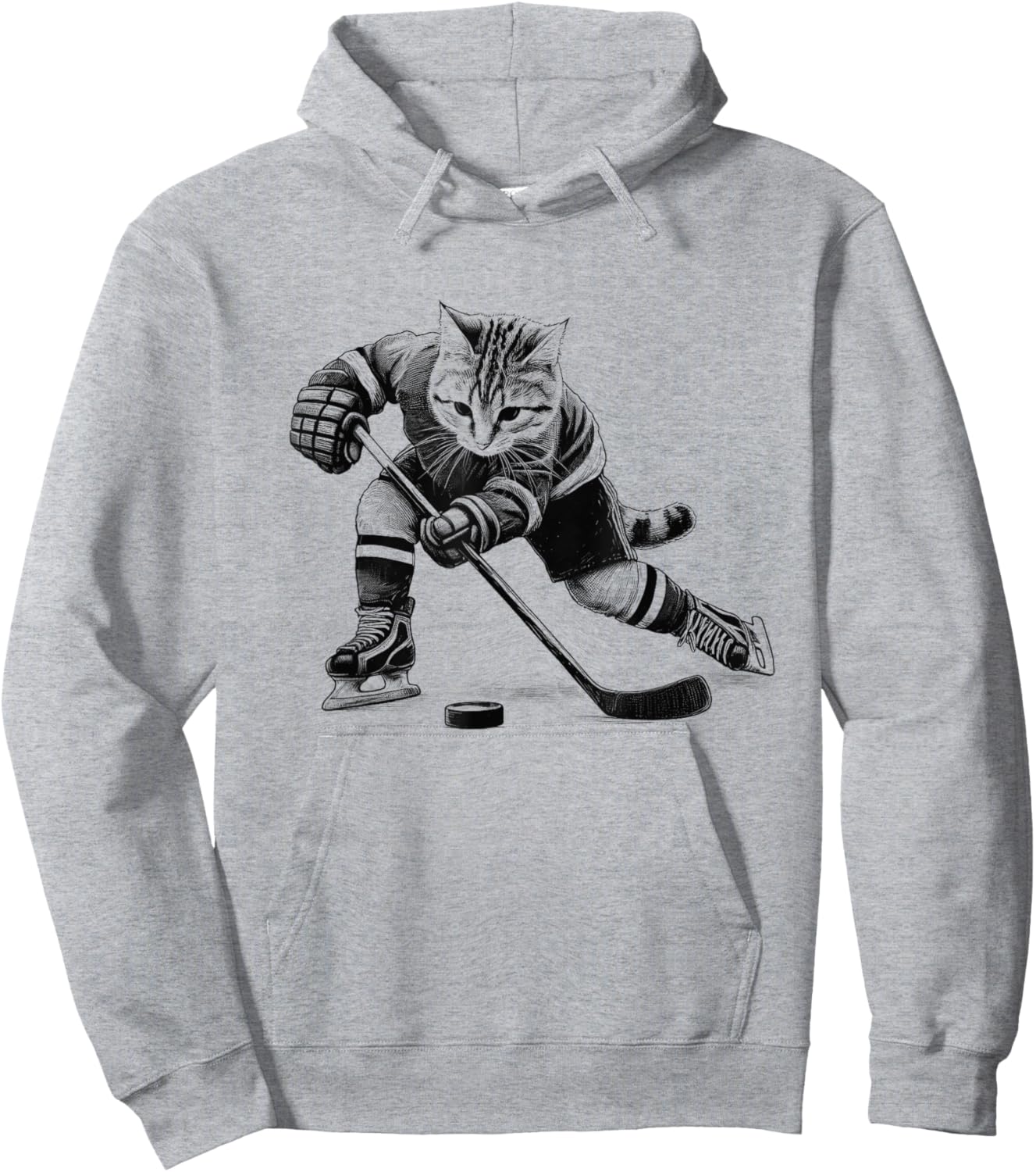 Vintage Cat Playing Hockey Kitten Lover Hockey Player Hoodie - Hoodie | Ash