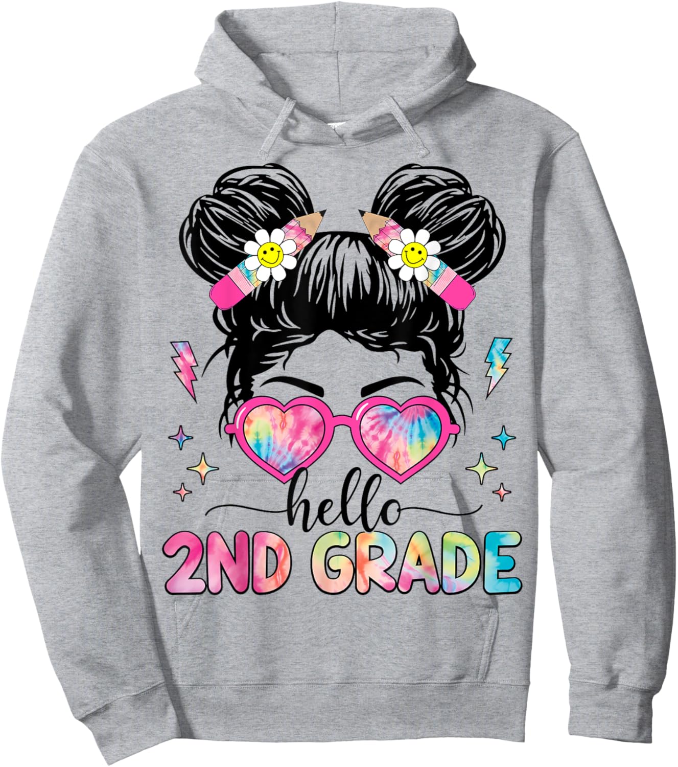 Hello 2nd Grade Messy Bun Girl Back To School First Day Hoodie - Hoodie | Ash