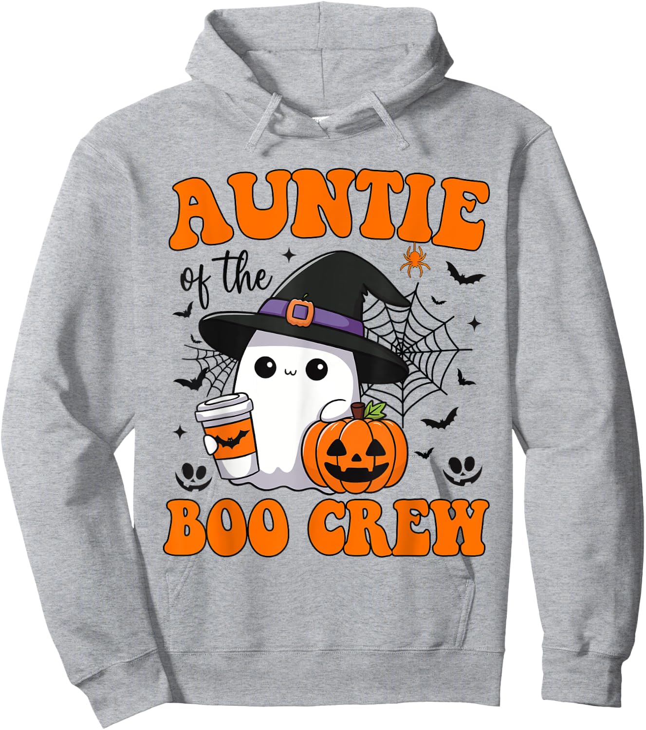 Auntie Boo Crew Groovy Ghost Matching Family Halloween Hoodie - Hoodie | Ash
