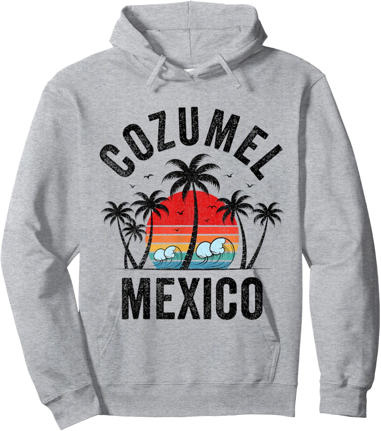 Cozumel Mexico Beach Palm Trees Sunset Surf Vintage Men Women Girls Kids Hoodie - Hoodie | Ash