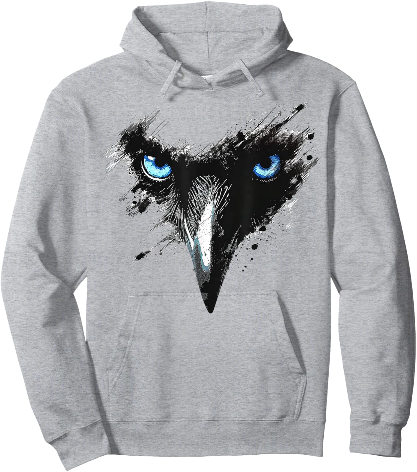 Raven Drawing Blue Eyes Painting Animal Art Motif Bird Crow Hoodie - Hoodie | Ash