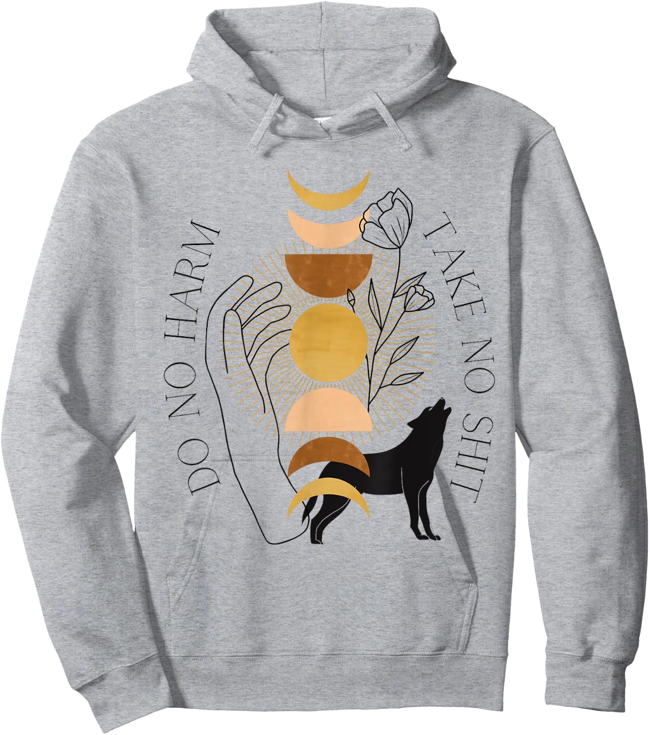 Do No Harm Take No Shit Mystical Moon Phase Wolf Rose Witchy Hoodie - Hoodie | Ash
