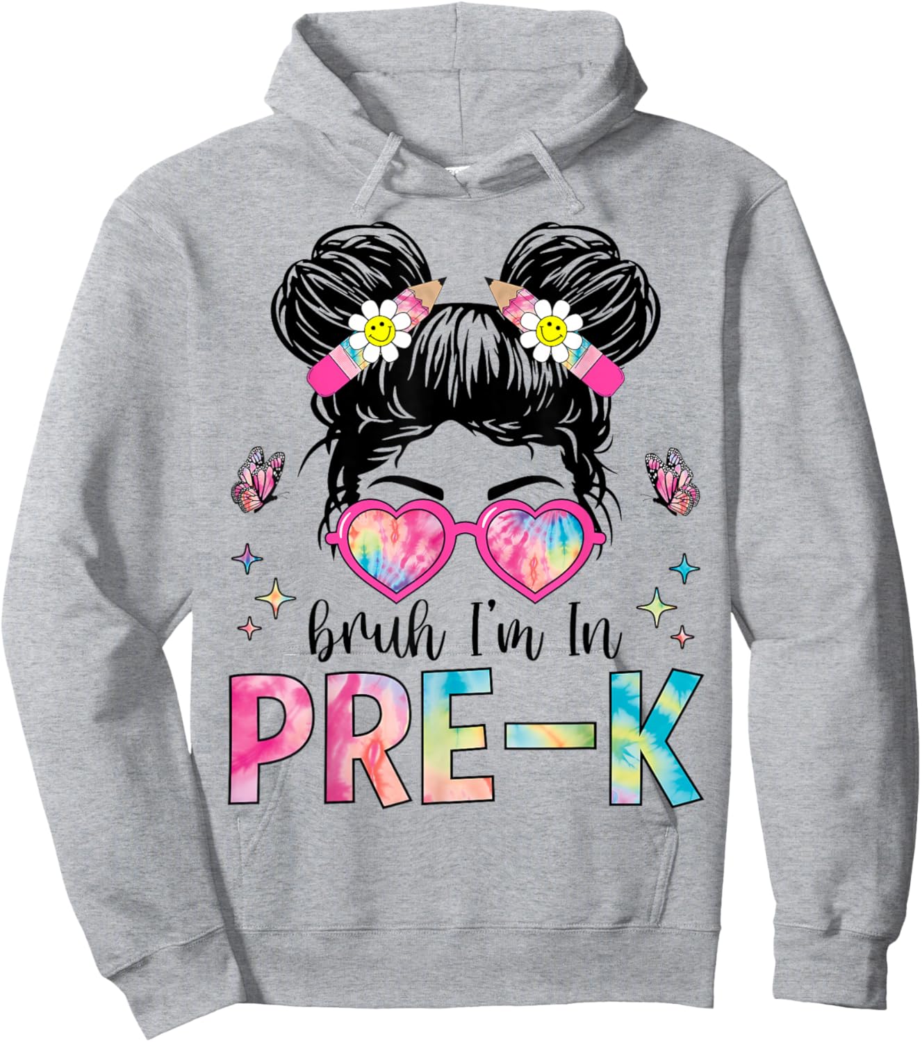 Bruh I'm In Pre-K Messy Bun Back to School Pre-K Hoodie - Hoodie | Ash