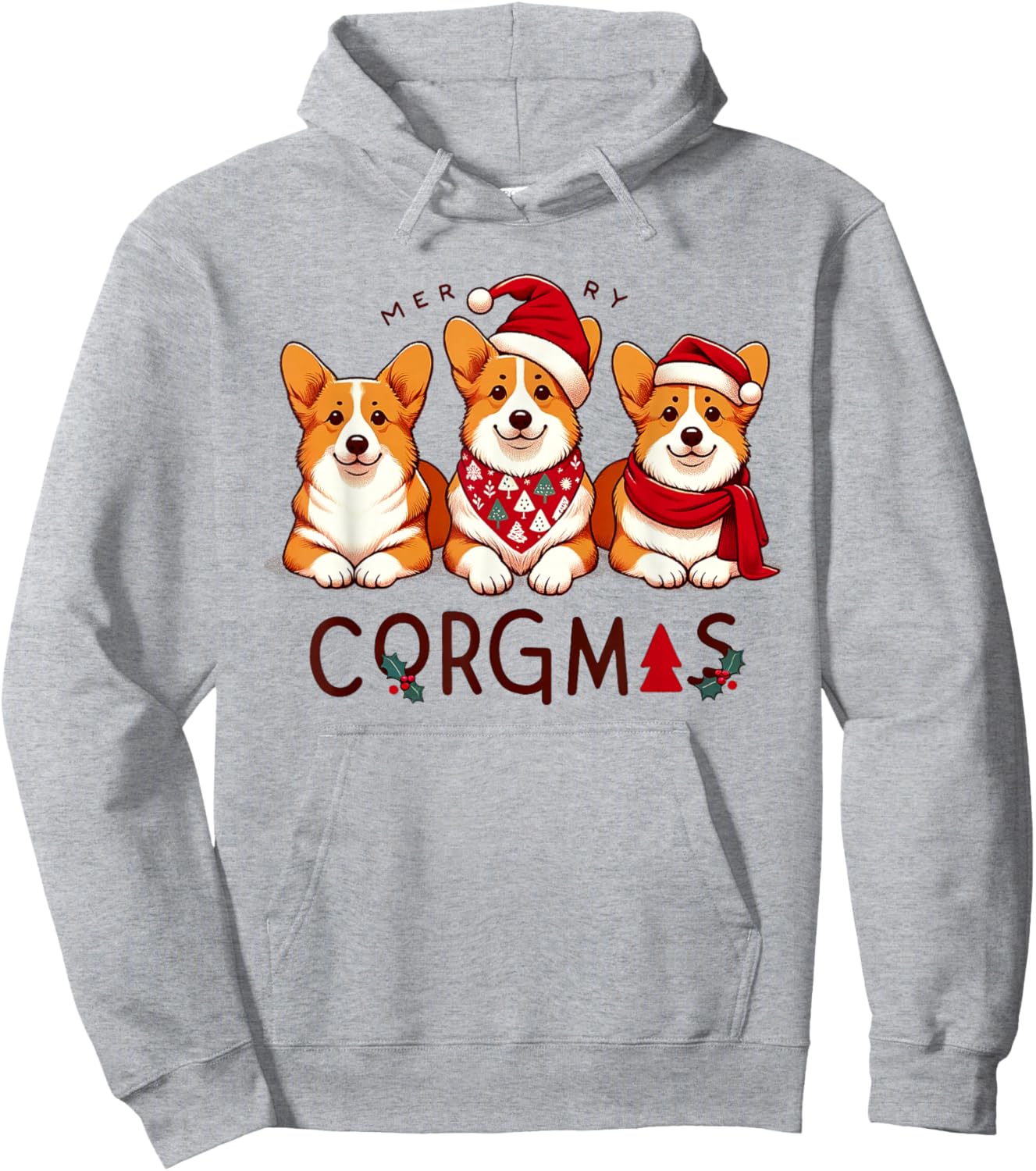 Merry Christmas Corgi Dog Santa Love Corgis Family Matching Hoodie - Hoodie | Ash