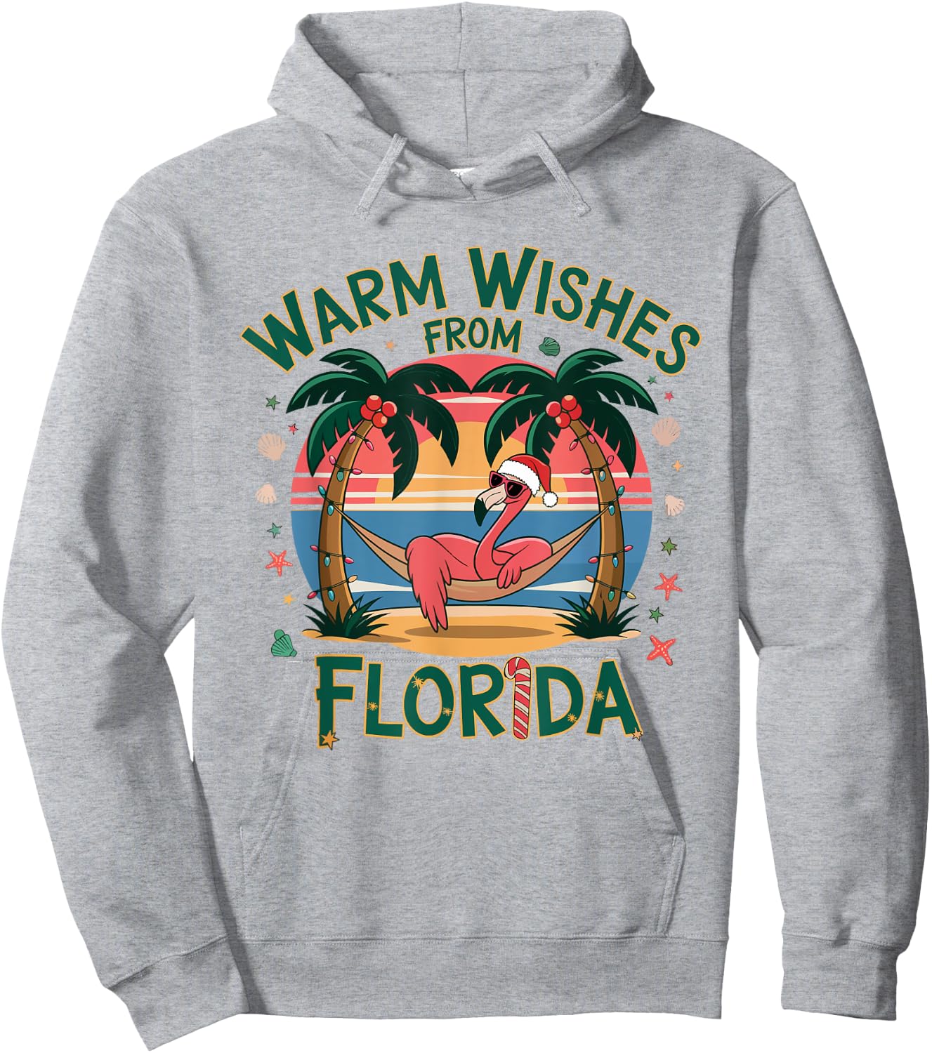 Tropical Flamingo Xmas Warm Wishes From Florida Christmas Hoodie - Hoodie | Ash