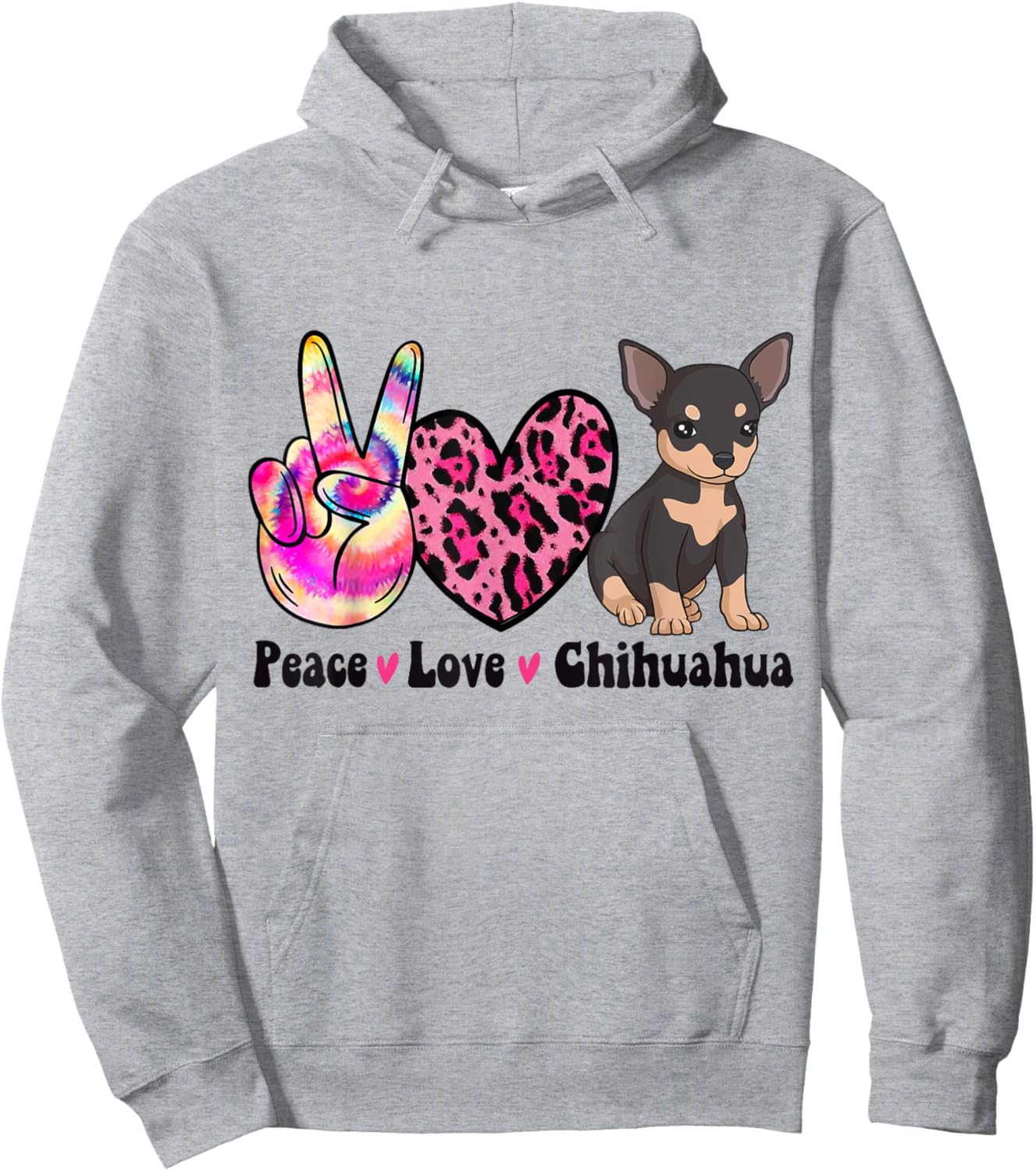 Tie Dye Peace Love Leopard Black And Tan Chihuahua Dog Lover Men Women Hoodie - Hoodie | Ash