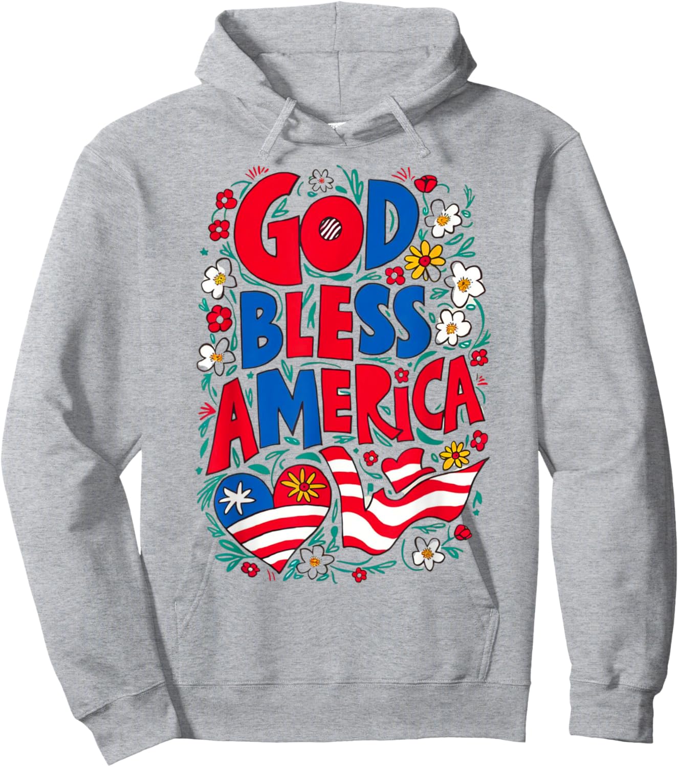 God Bless America Patriotic USA Flag Christian 4th of July Hoodie - Hoodie | Ash