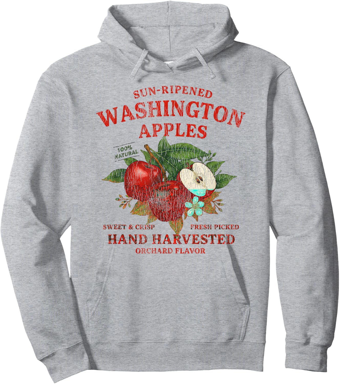 Washington Apples Retro Fruit Label State Fruit Distressed Hoodie - Hoodie | Ash