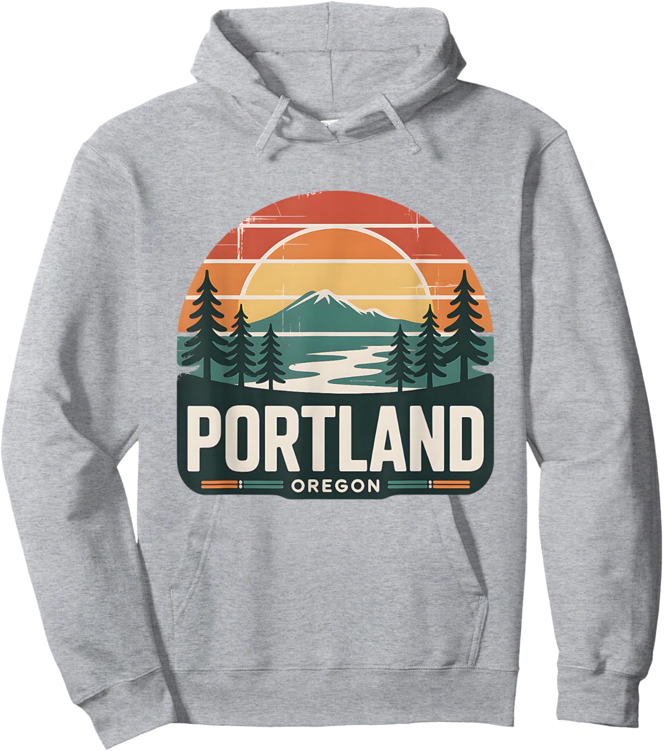 Portland Oregon Sunset Retro Mount Hood Forest Scenic Hoodie - Hoodie | Ash