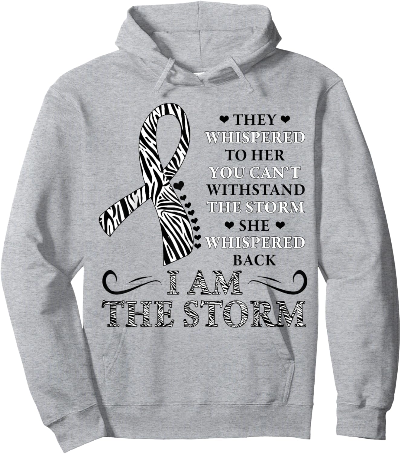 I'm The Storm zebra print Ribbon Carcinoid Cancer Awareness Hoodie - Hoodie | Ash