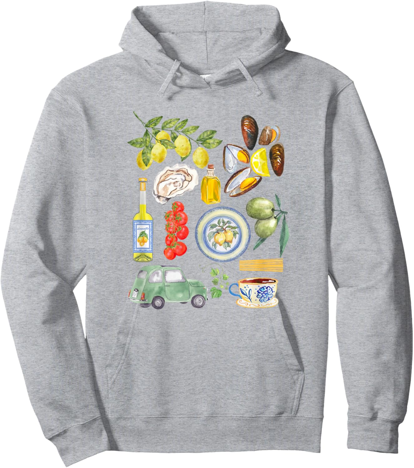 Italian Summer Scrapbook with Limoncello seafood coastal Hoodie - Hoodie | Ash
