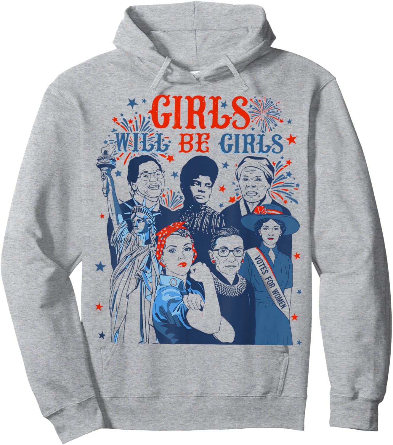 Girl Will Be Girls Patriotic American 4th of July USA Hoodie - Hoodie | Ash