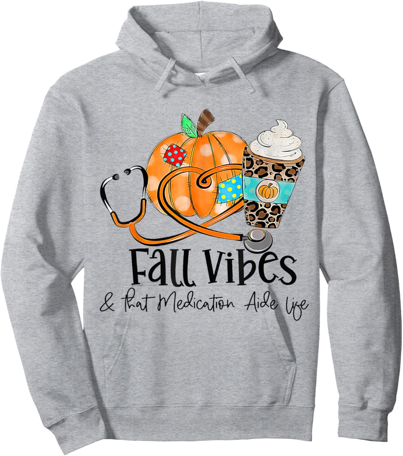 Fall Vibes And Medication Aide Life Pumpkin Leopard Hoodie - Hoodie | Ash